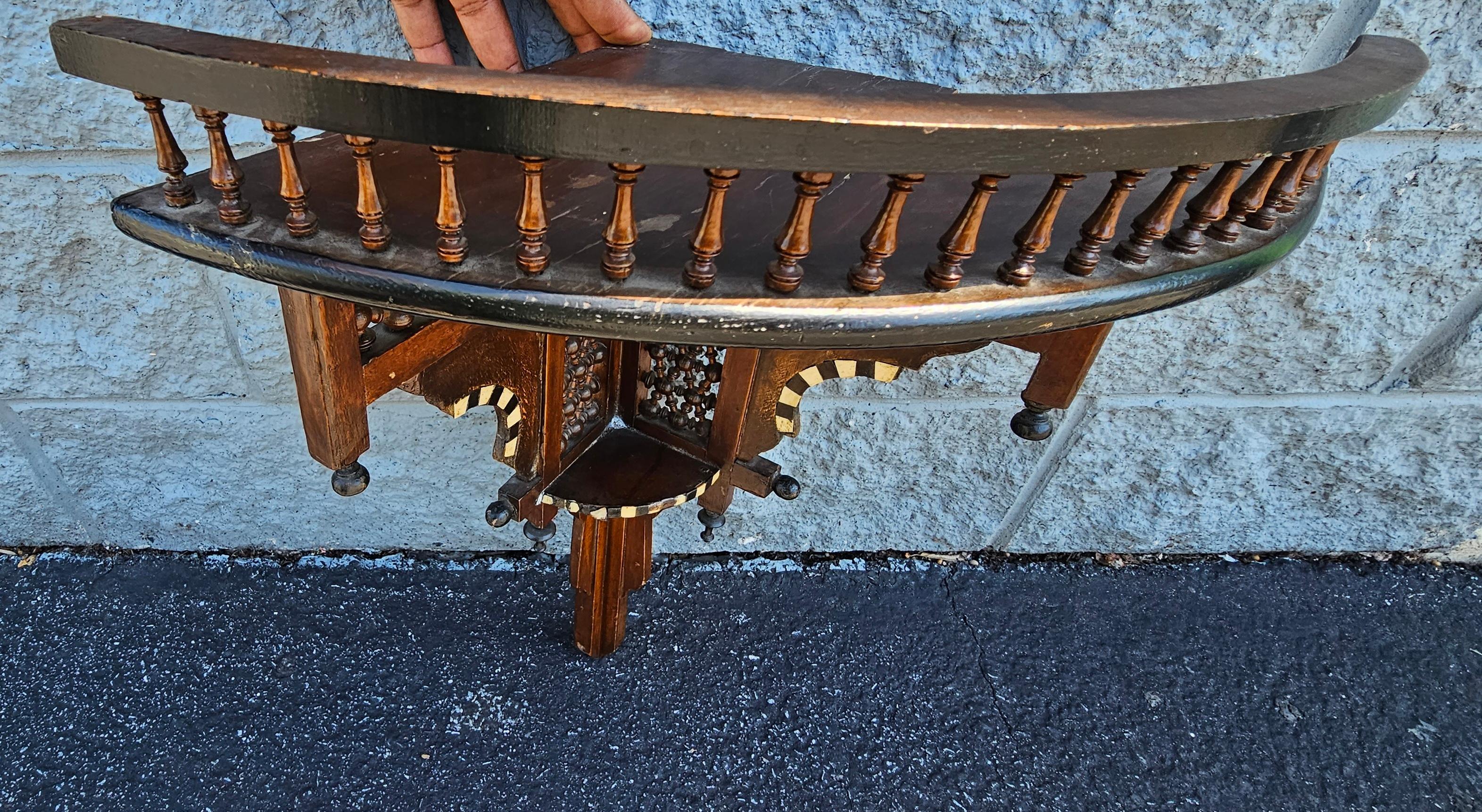 20th Century Early 20th C. Syrian Bone And Ebony Wood Inlaid Mahogany Corner Wall Shelf For Sale