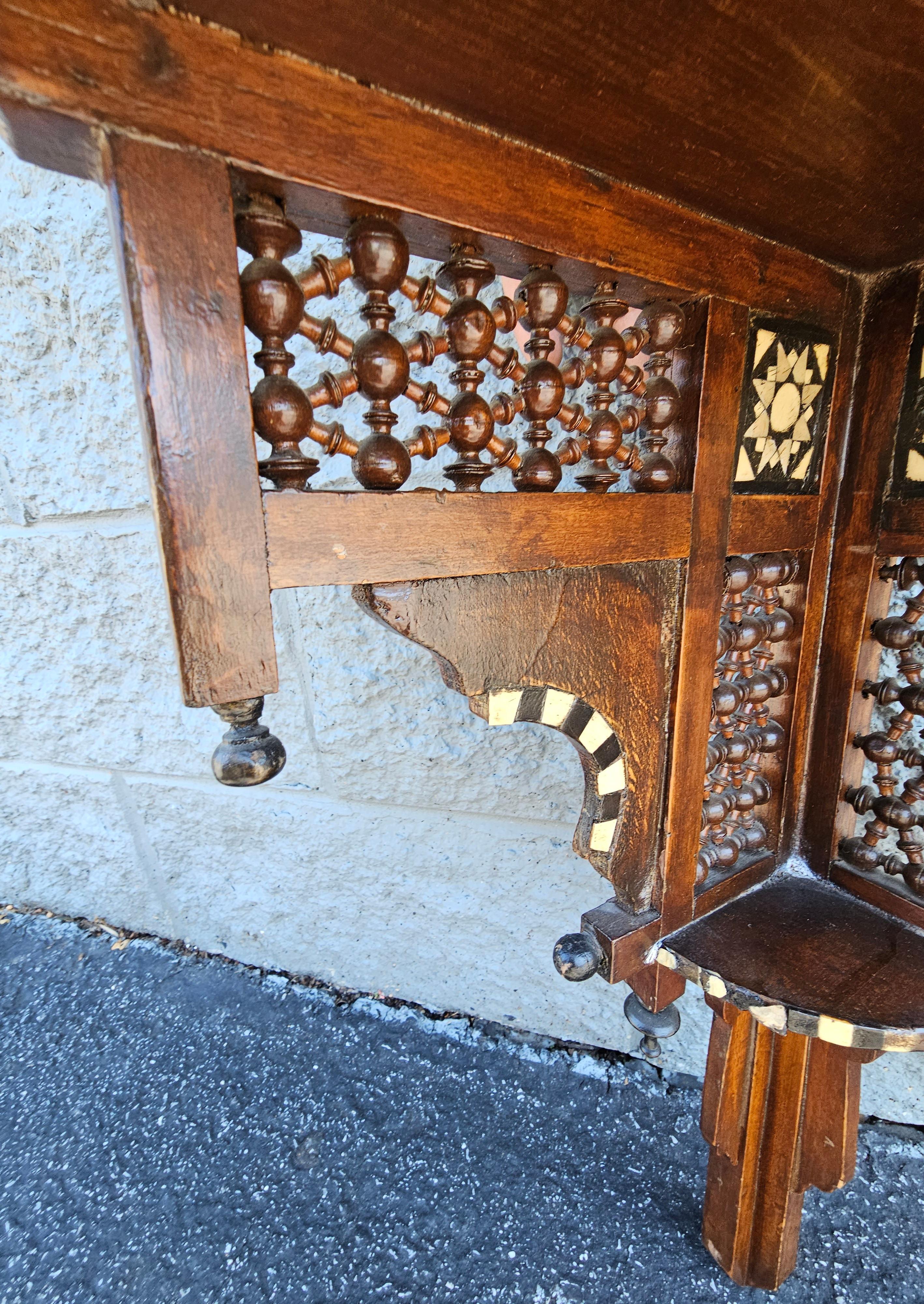 Early 20th C. Syrian Bone And Ebony Wood Inlaid Mahogany Corner Wall Shelf For Sale 1