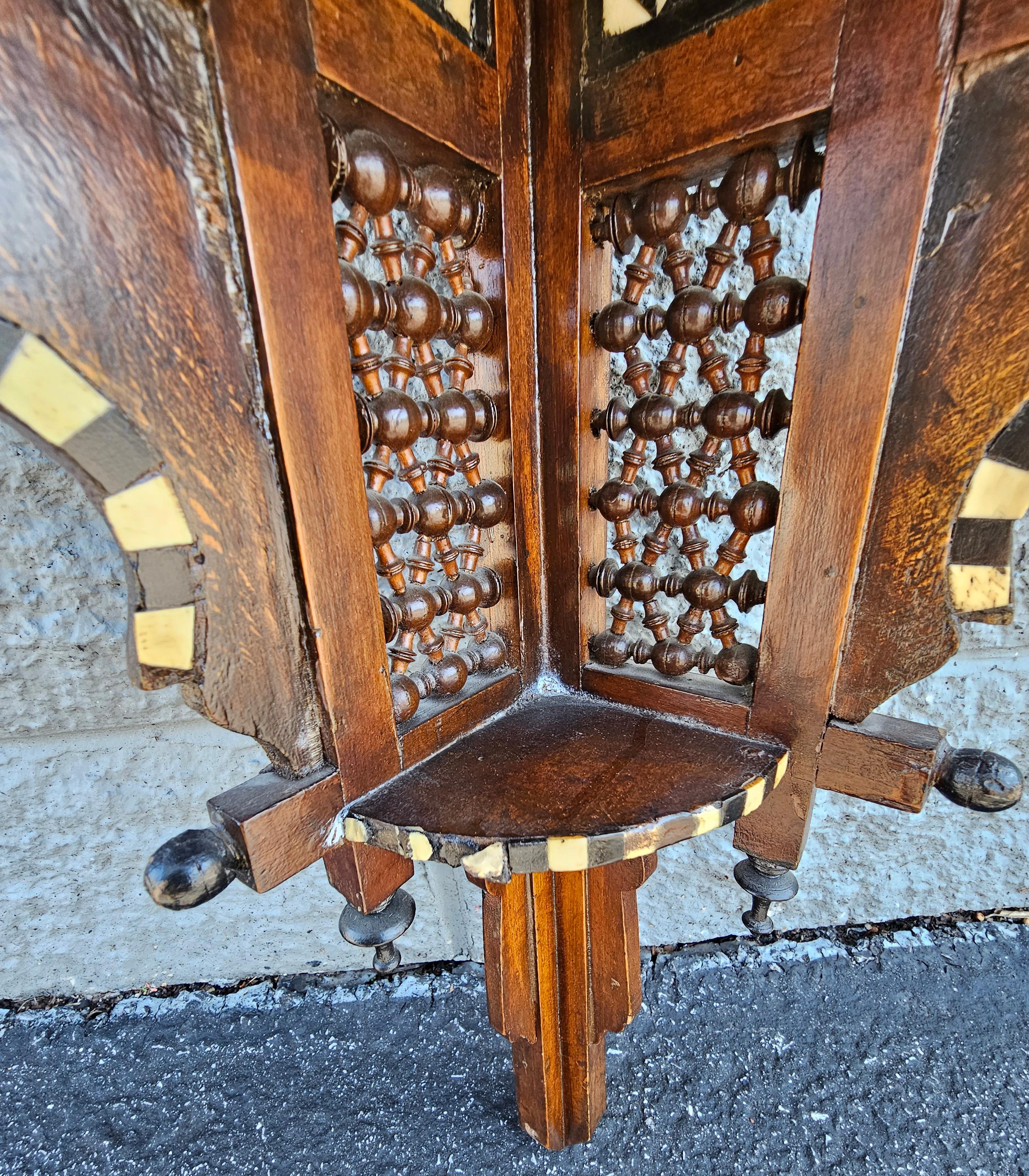 Early 20th C. Syrian Bone And Ebony Wood Inlaid Mahogany Corner Wall Shelf For Sale 3