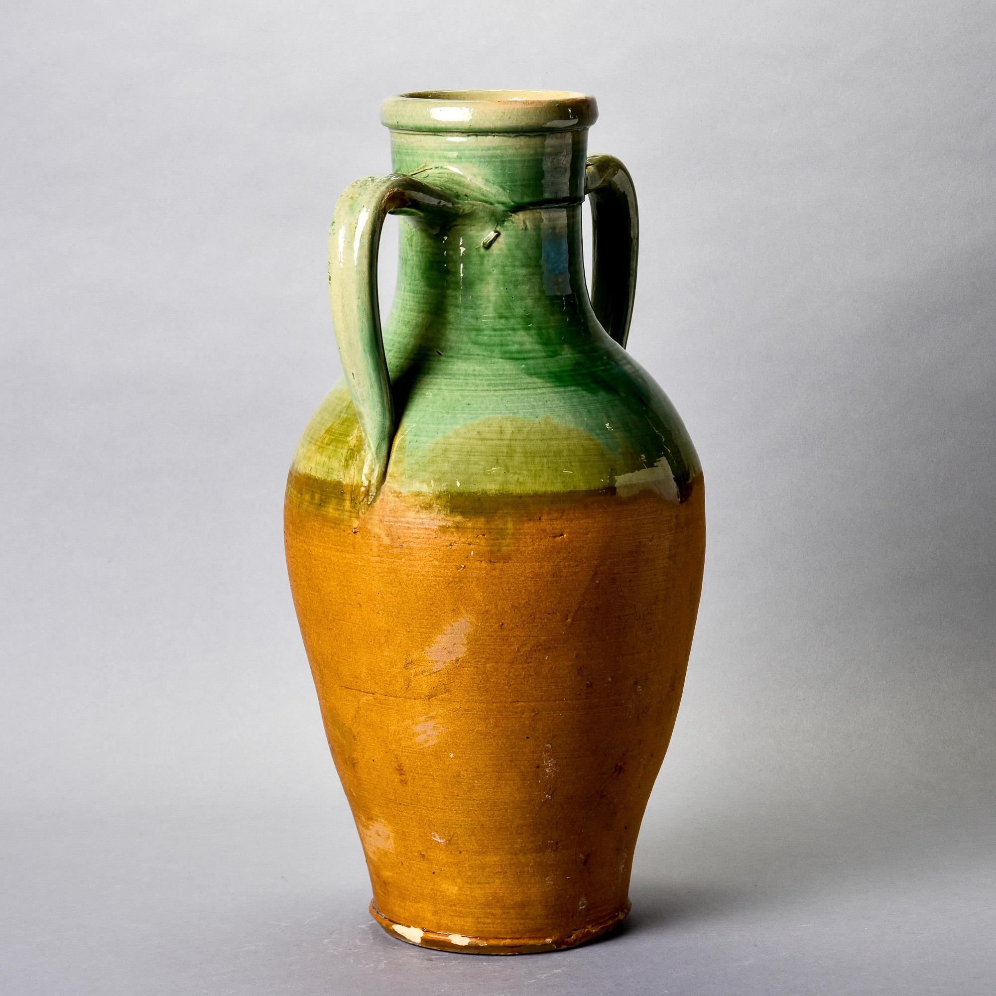 20th Century Early 20th C Tall French Green Handled Ceramic Vessel For Sale