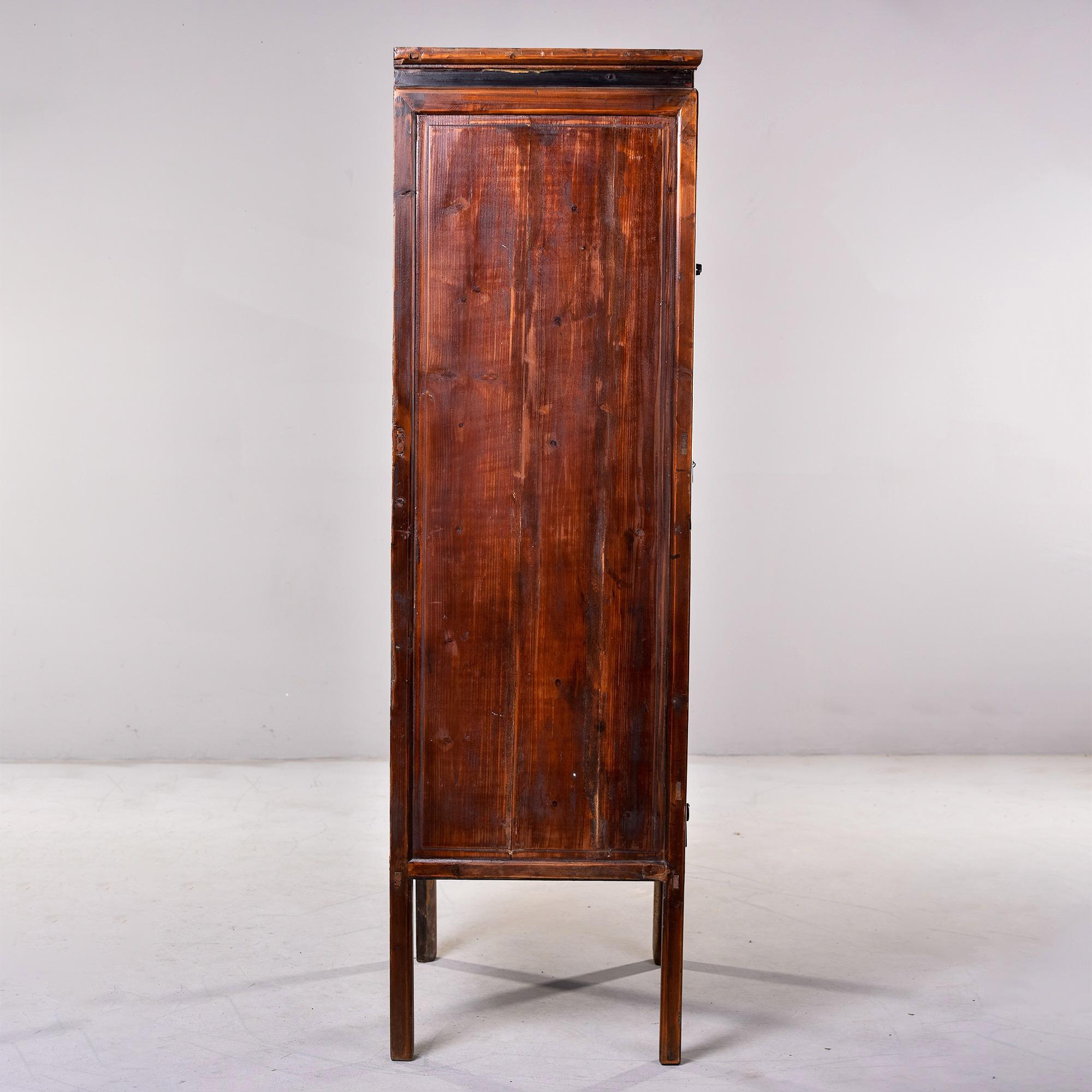 Early 20th C Tall Narrow Chinese Cabinet with Painted Opera Scenes For Sale 1