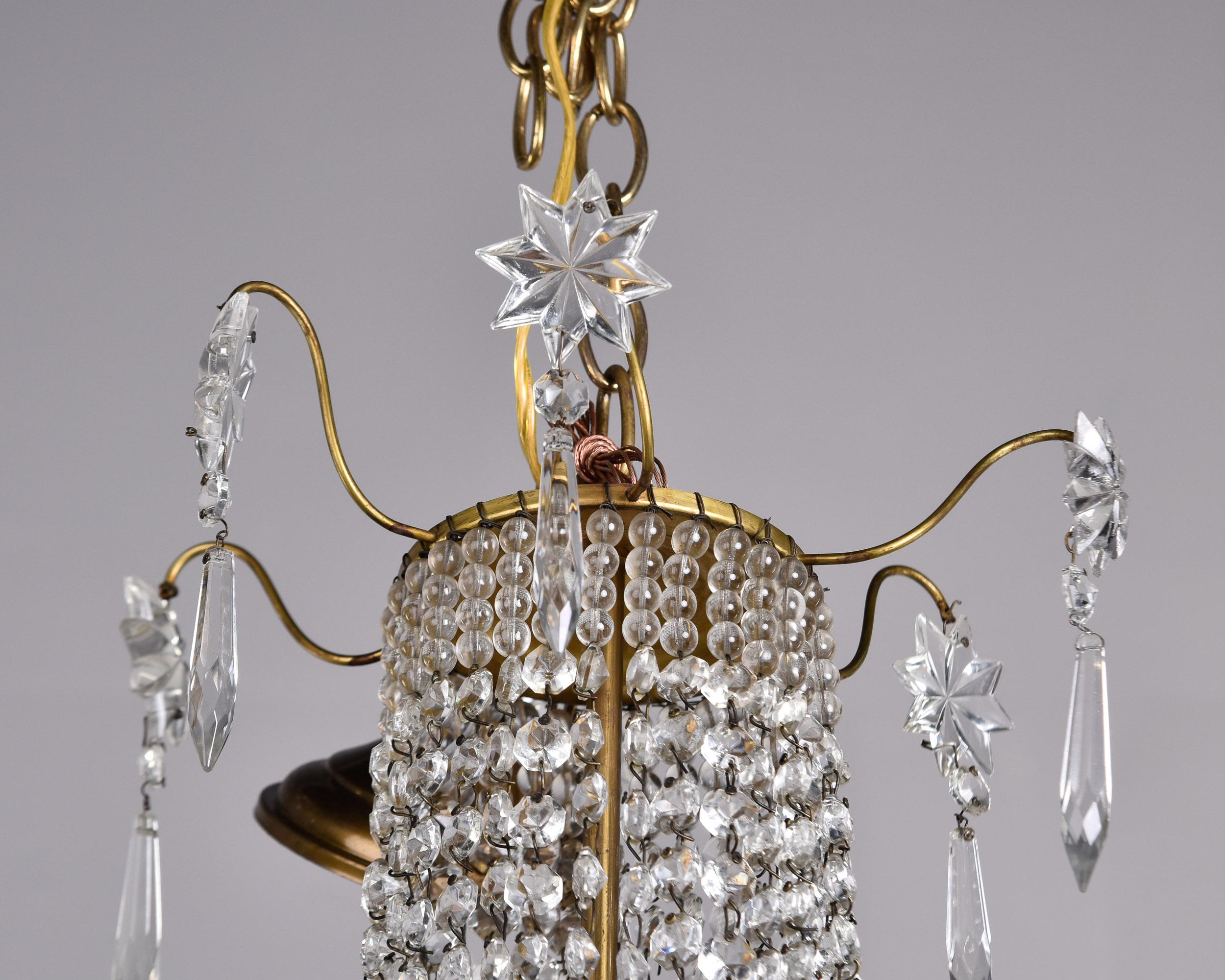 Lampadario a cascata svedese alto di inizio XX secolo, interamente in cristallo in vendita 6