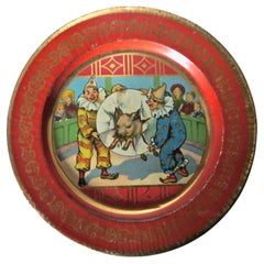 Antique Early 20th C. Tin Tip Tray, Clown and Pig Theme