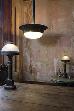 Early 20th C Toleware Regency Style Holophane Pendant Plafonnier Light Lantern