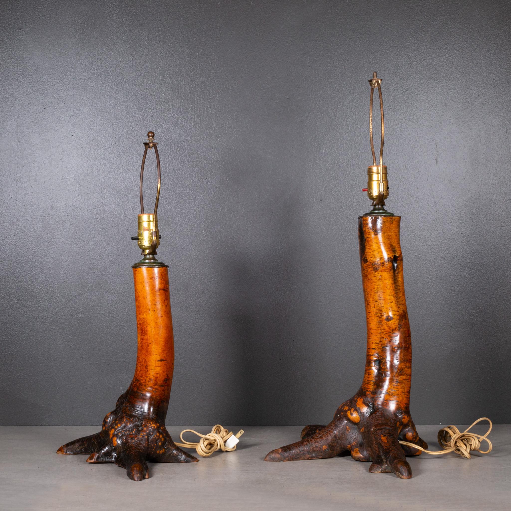 Industrial Early 20th c. Birch Trunk Lamps with Bronze Collars c.1920-1940 For Sale