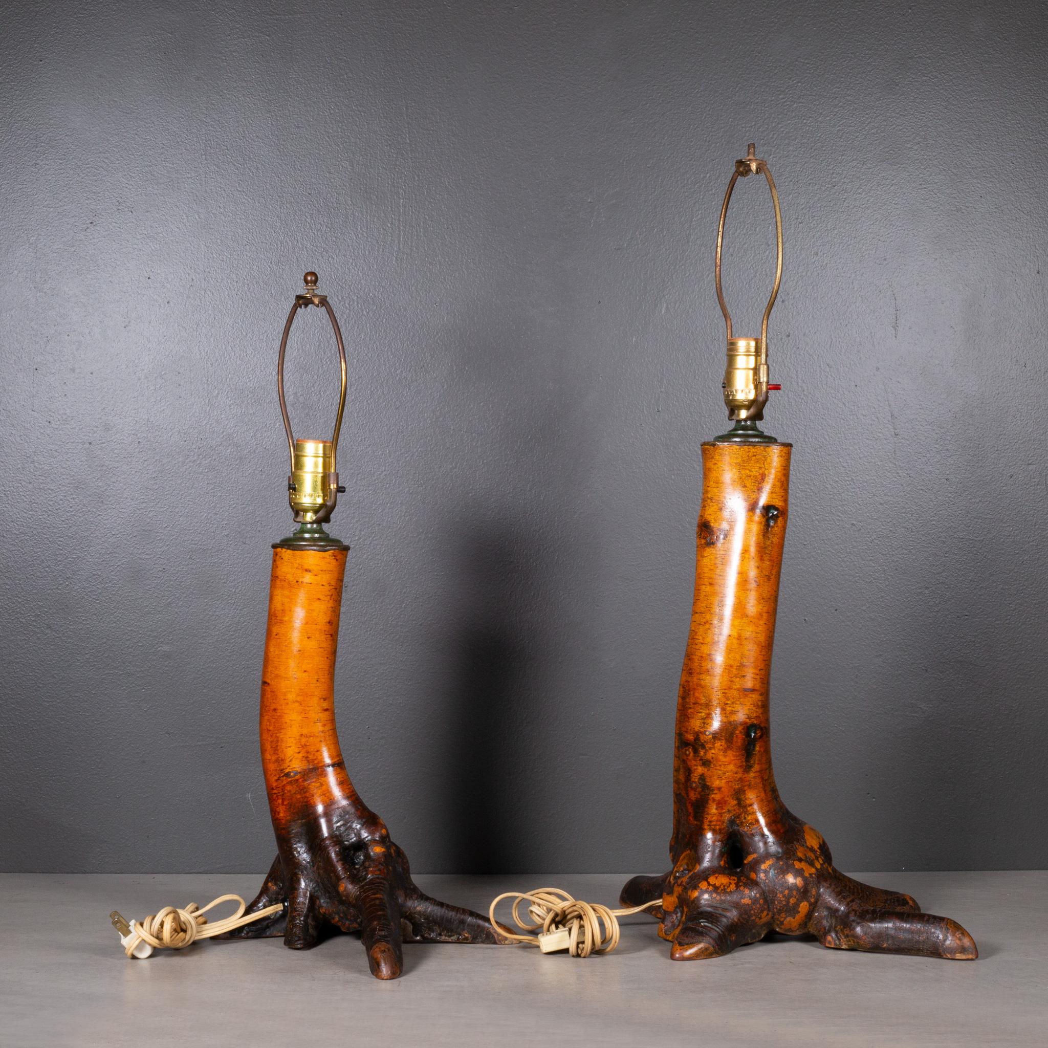 Cast Early 20th c. Birch Trunk Lamps with Bronze Collars c.1920-1940 For Sale