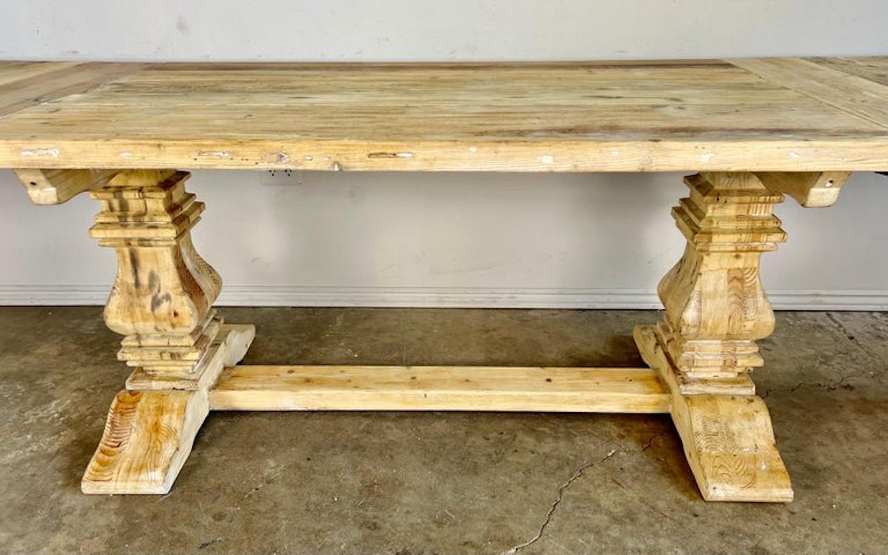 Country Early 20th C.  Tuscan Style Pine Dining Table w/ Leaves For Sale