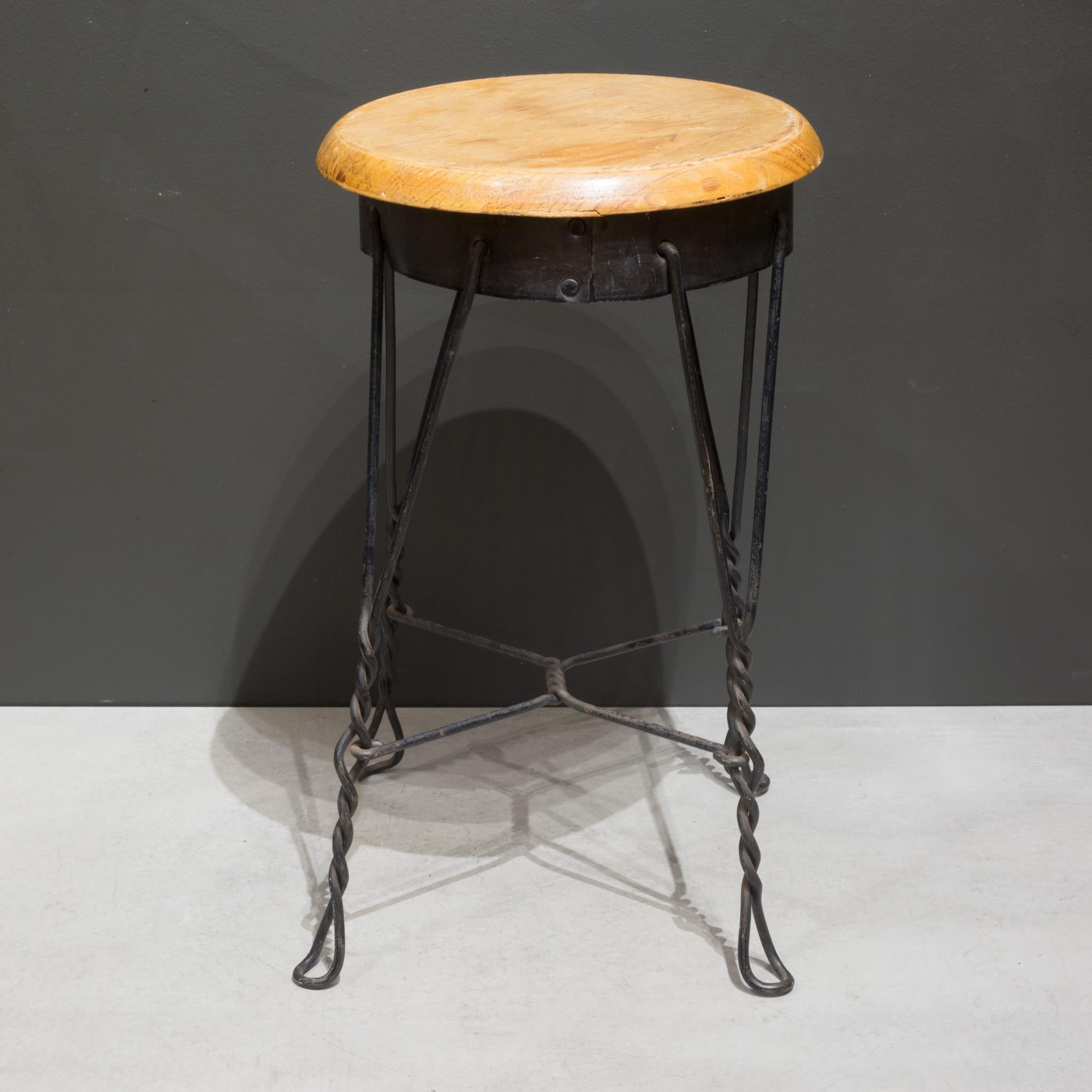 Industrial Early 20th C. Twisted Wire Fixed Small Stool, c.1940 For Sale