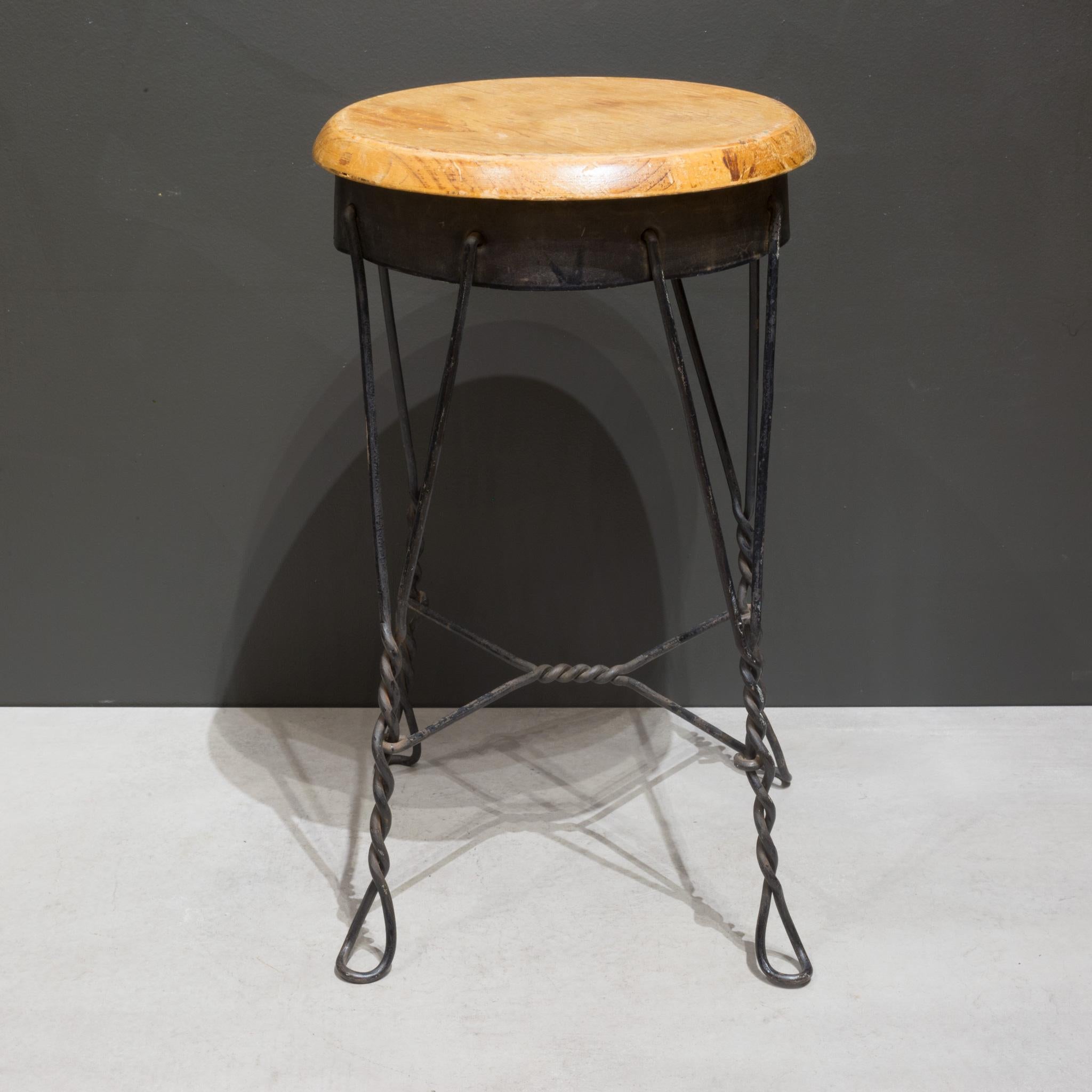 Early 20th C. Twisted Wire Fixed Small Stool, c.1940 In Good Condition For Sale In San Francisco, CA