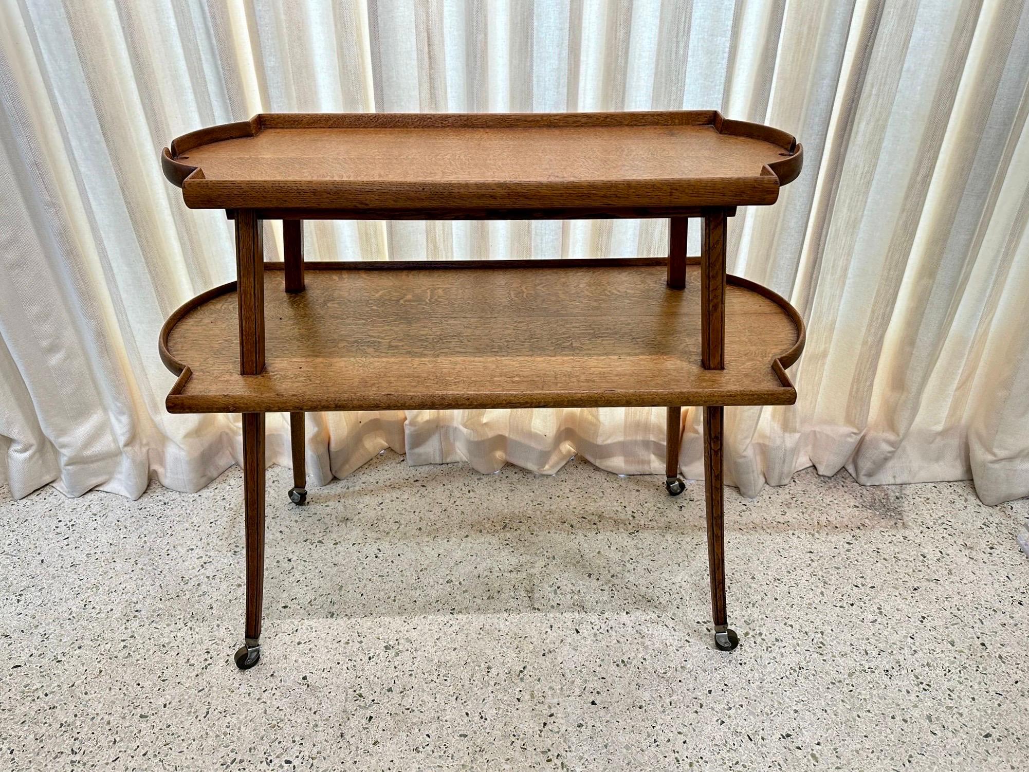 Early 20th C. Two-Tier French Oak Serving Console Table on Casters For Sale 4