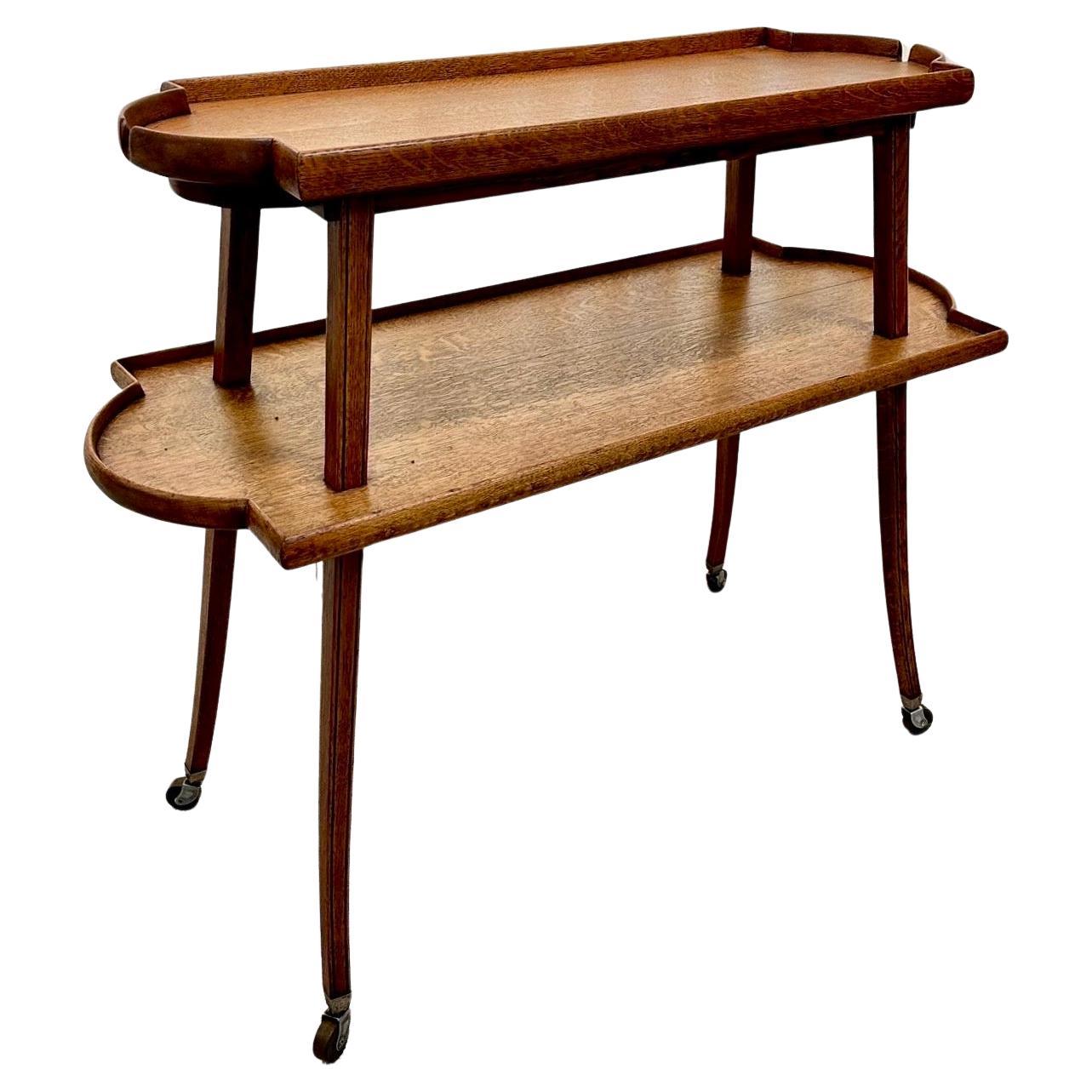 Early 20th C. Two-Tier French Oak Serving Console Table on Casters For Sale