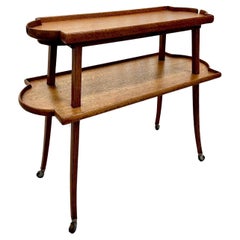 Early 20th C. Two-Tier French Oak Serving Console Table on Casters
