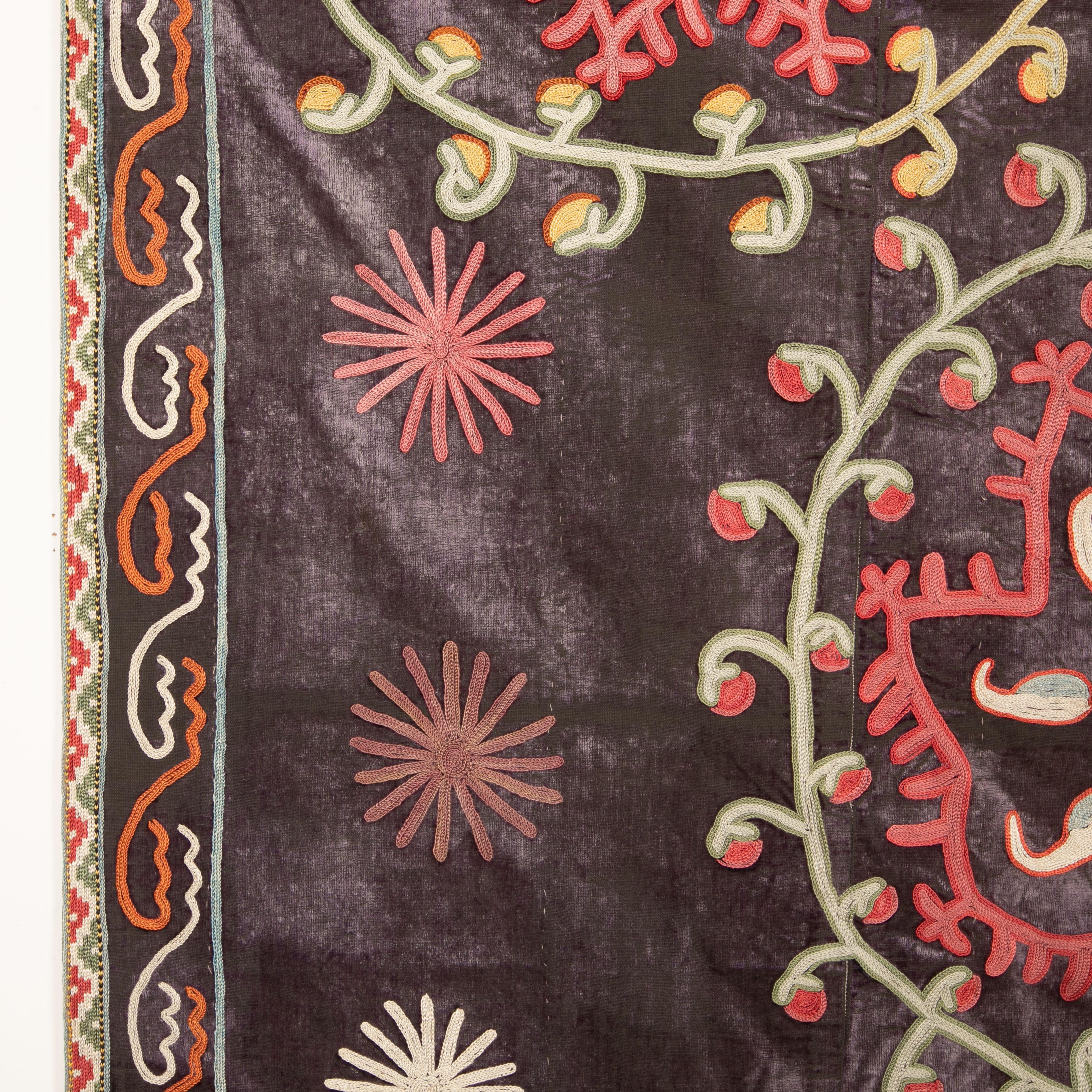 Embroidered Early 20th C. Velvet Suzani from Uzbekistan