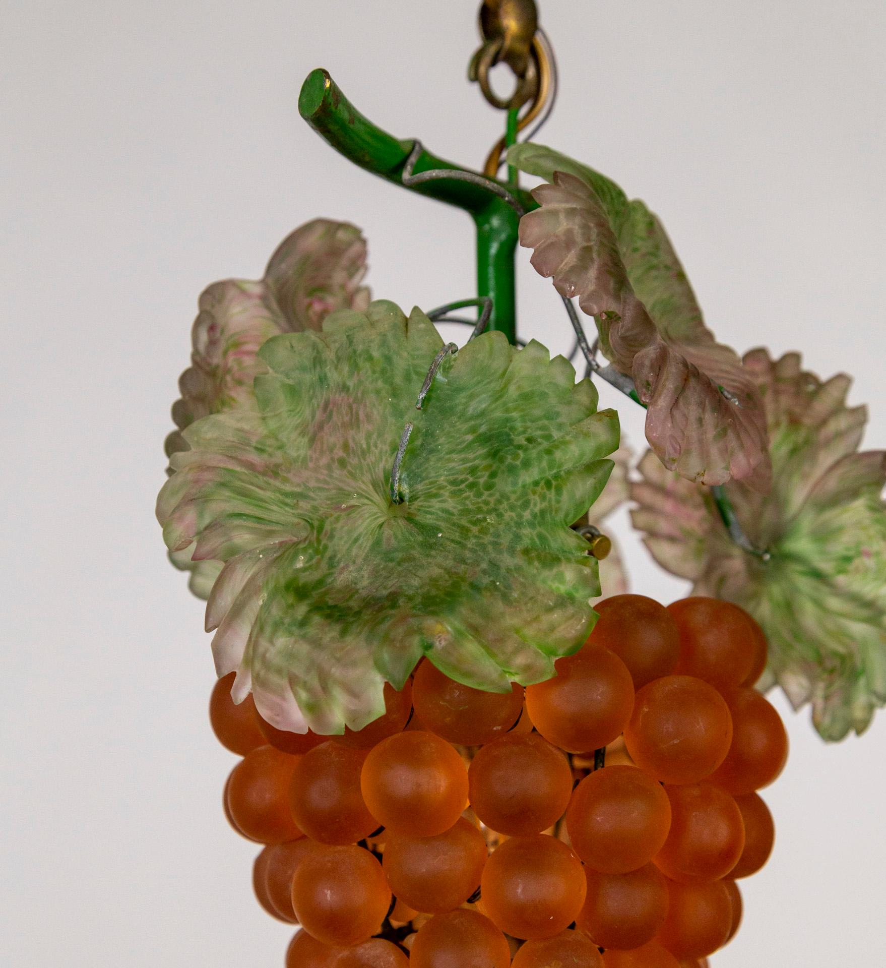 Italian Early 20th C. Glass Grape Bunch Pendant Light (3 available) For Sale 2