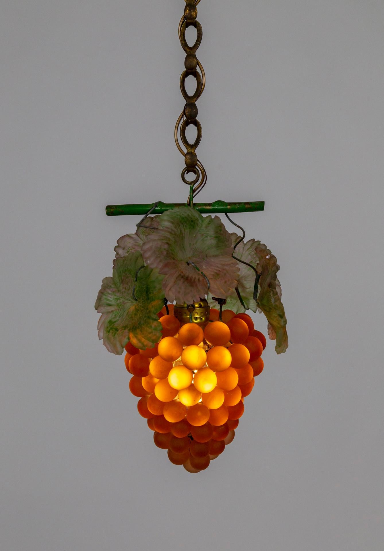 Art Nouveau Italian Early 20th C. Glass Grape Bunch Pendant Light (3 available) For Sale