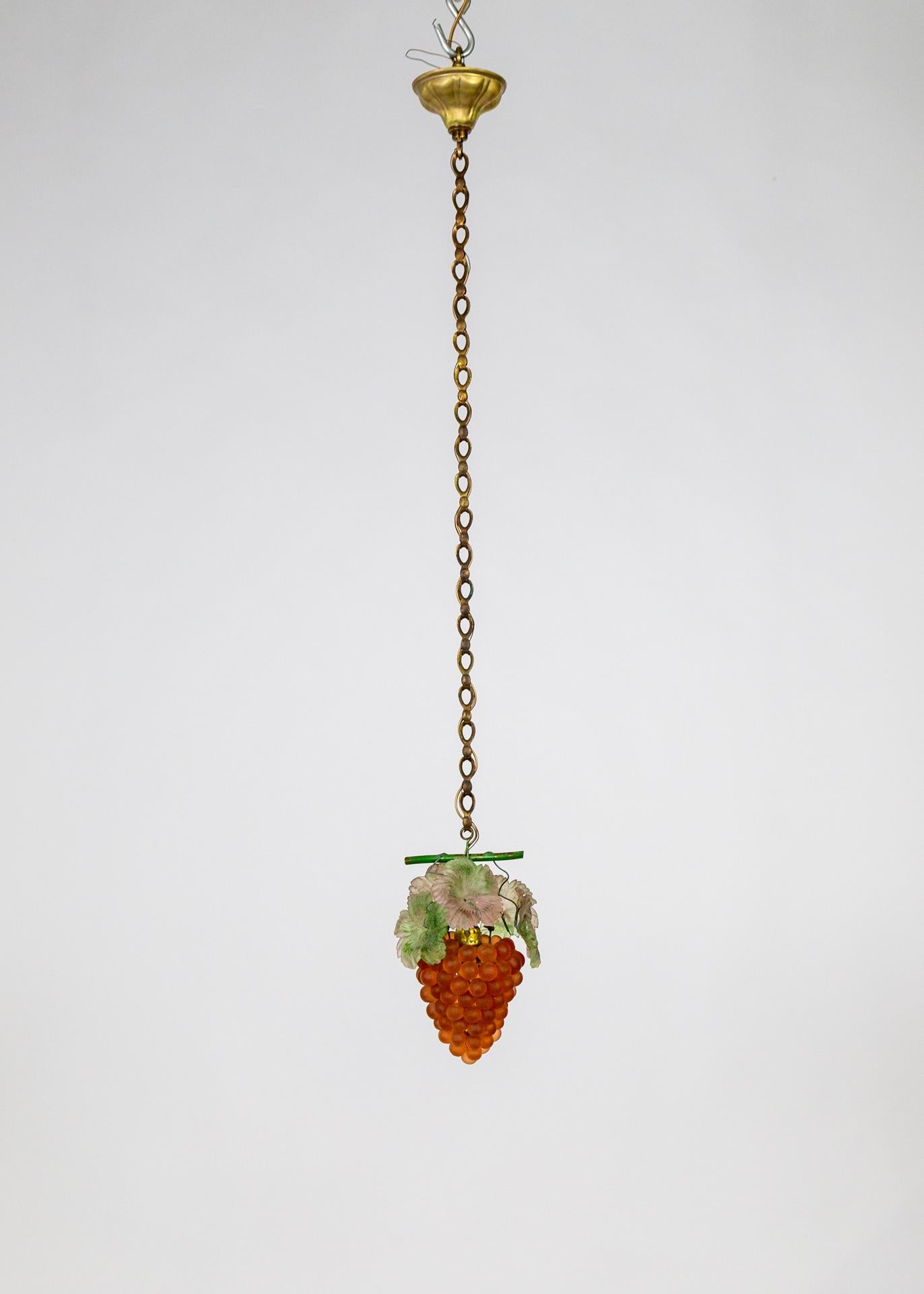 Hand-Crafted Italian Early 20th C. Glass Grape Bunch Pendant Light (3 available) For Sale
