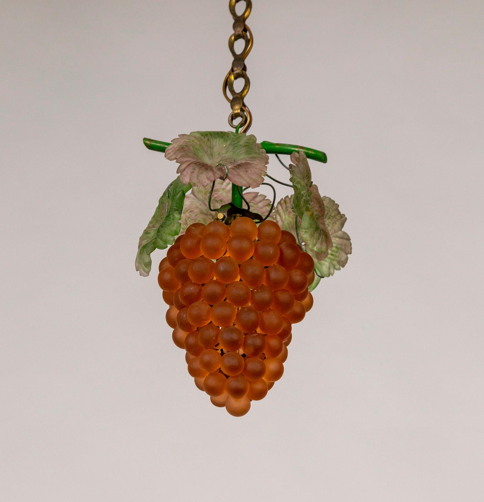 Murano Glass Italian Early 20th C. Glass Grape Bunch Pendant Light (3 available) For Sale