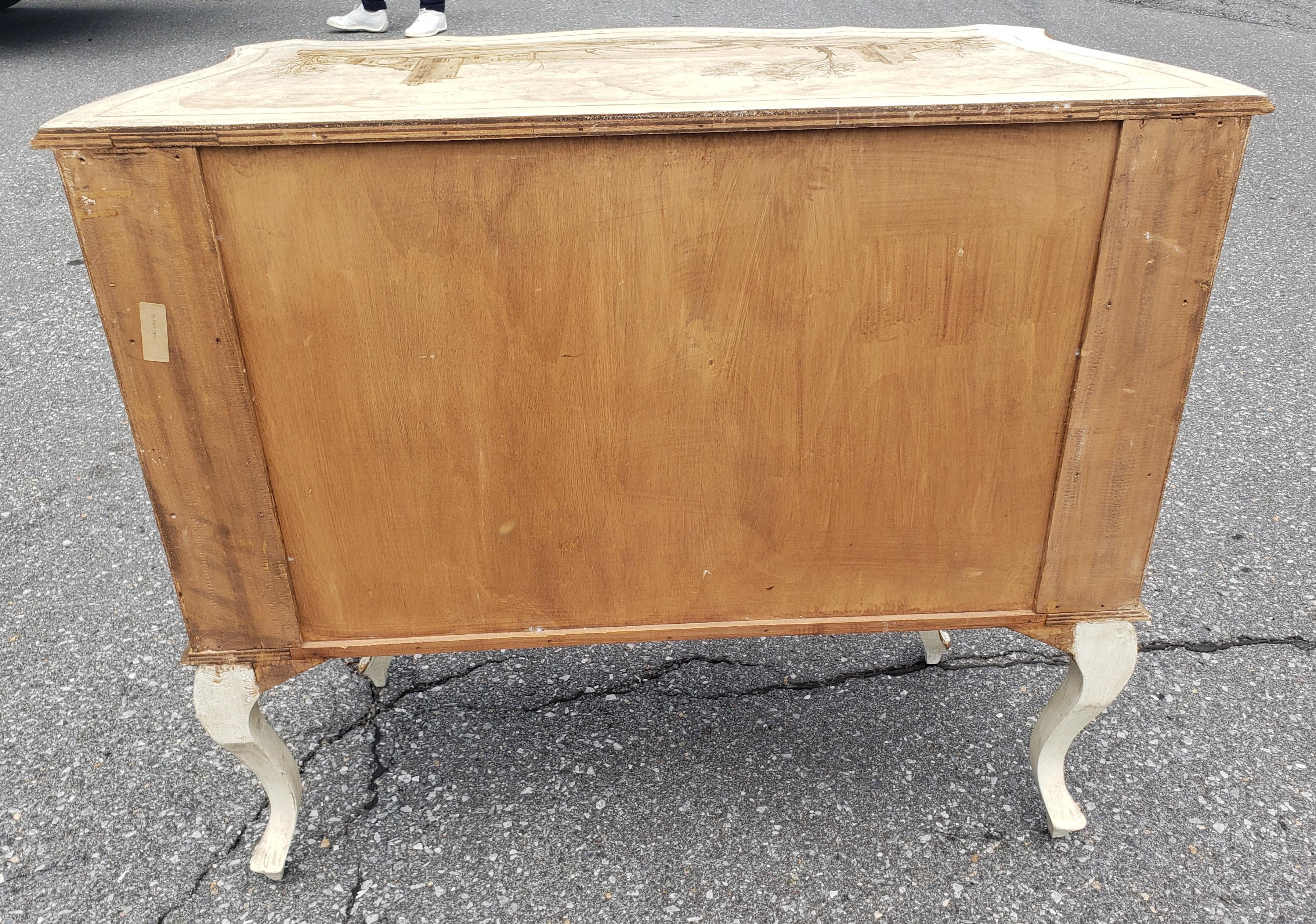 Early 20th C. Venetian Hand-Painted and Decorated Partial Gilt Commode w/ Glass For Sale 6