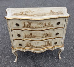 Early 20th C. Venetian Hand-Painted and Decorated Partial Gilt Commode w/ Glass