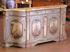 Early 20th C. Venetian Painted Sideboard with Faux Marble Top and Floral Panels