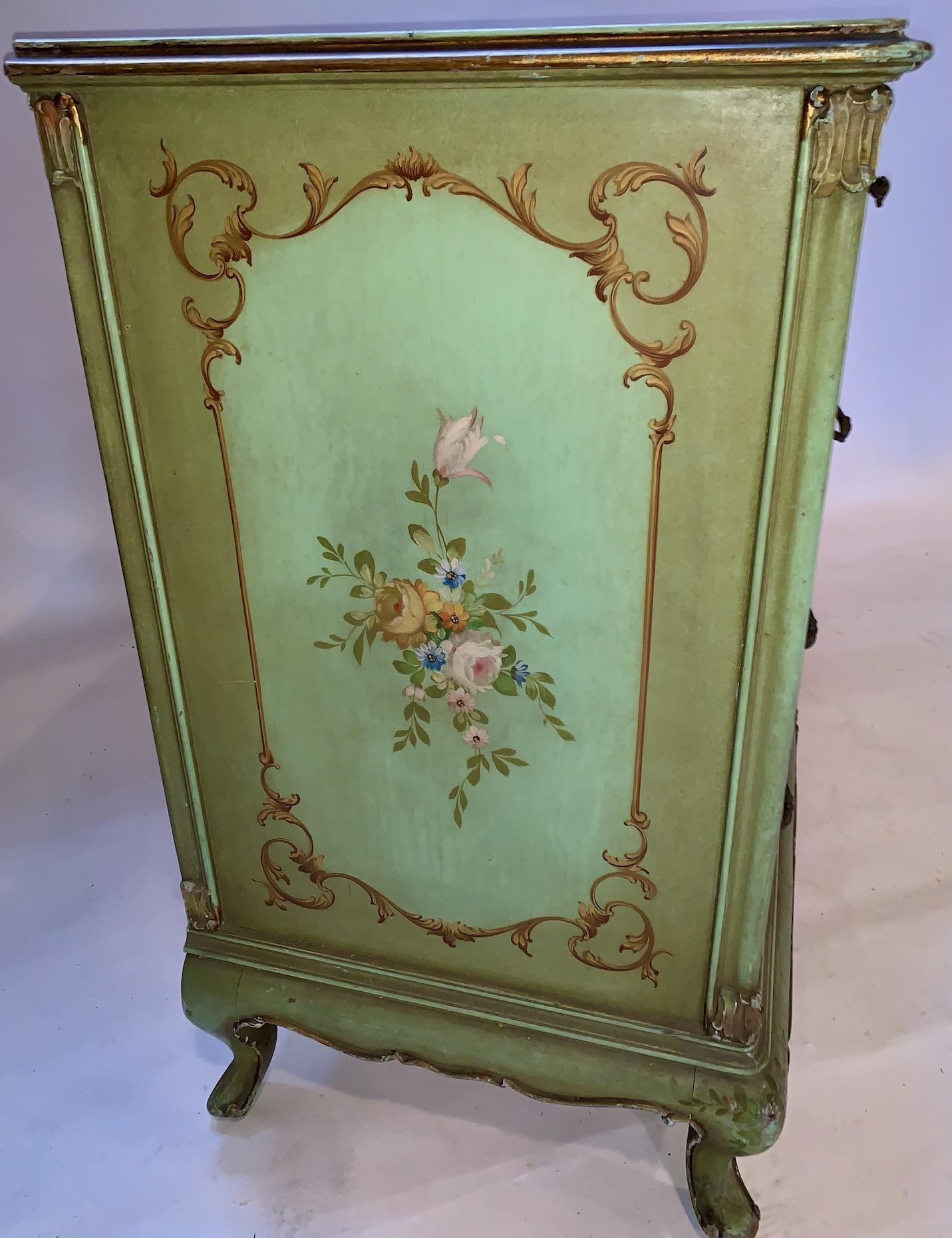 Louis XV Early 20th C. Venetian style Hand Painted and Decorated Partial Gilt Dresser For Sale