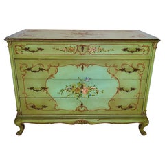 Commode partielle dorée de style vénitien du début du 20e siècle, peinte et décorée à la main