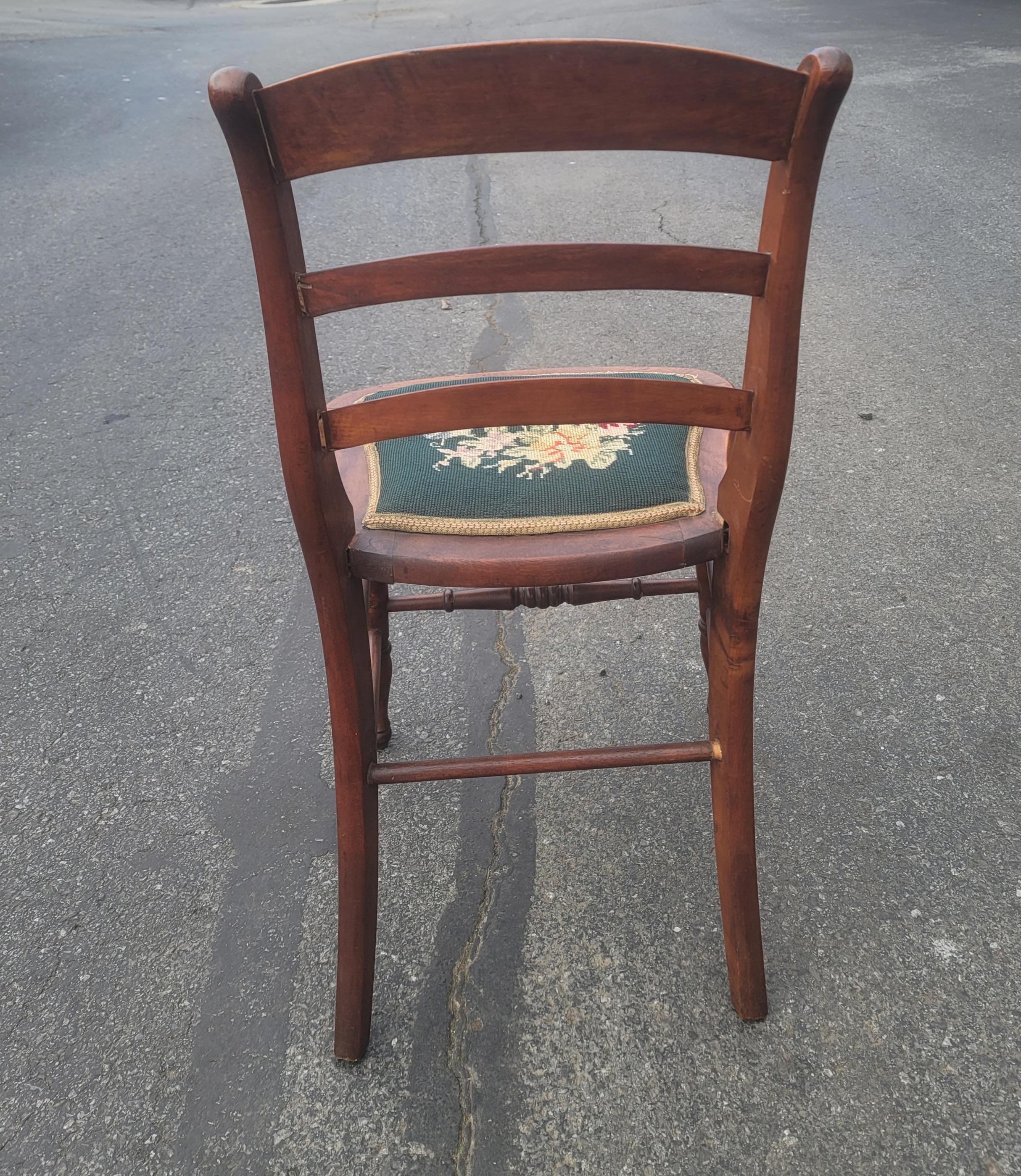 Early 20th Century Victorian Ladder Back Walnut and Needlepoint Seat Side Chairs For Sale 4