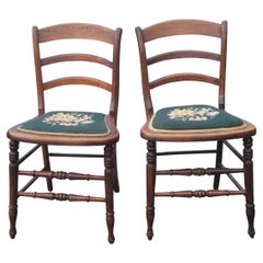 Early 20th Century Victorian Ladder Back Walnut and Needlepoint Seat Side Chairs
