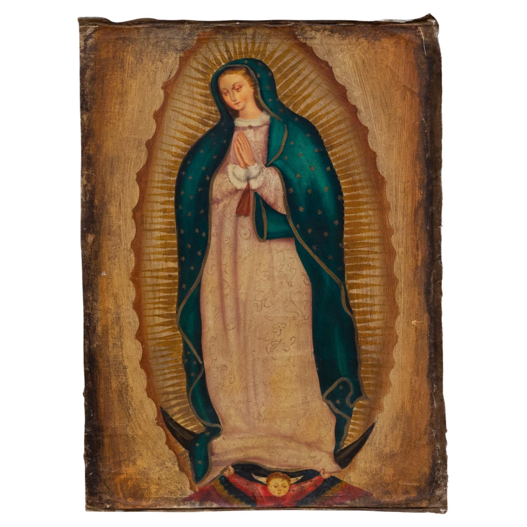 Inizio del XX secolo. Vergine di Guadalupe, Bolivia, Pittura olio su tela