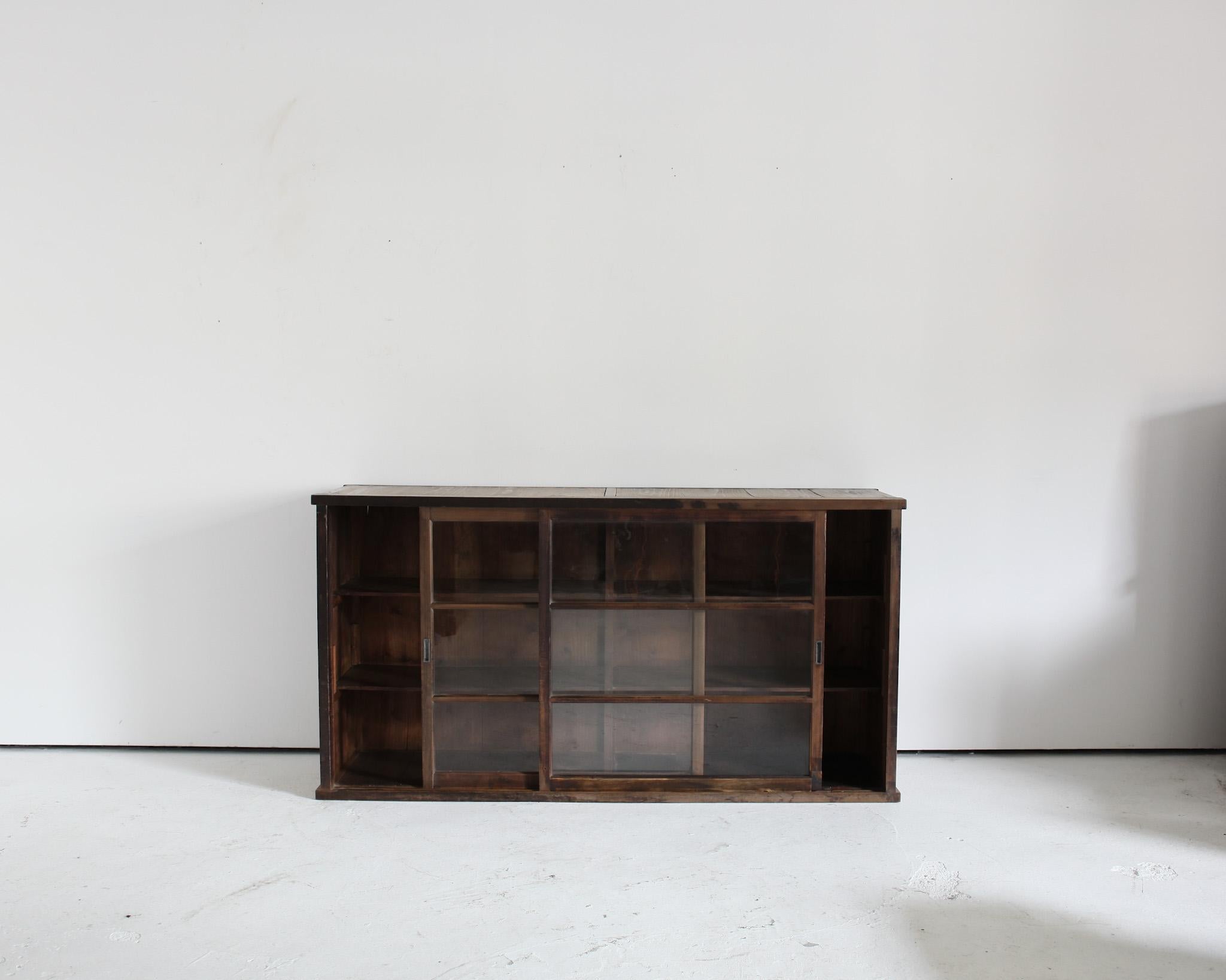 Early 20Th C. Wabi Sabi Glass & Cedar Japanese Tansu Sideboard In Good Condition In London, GB