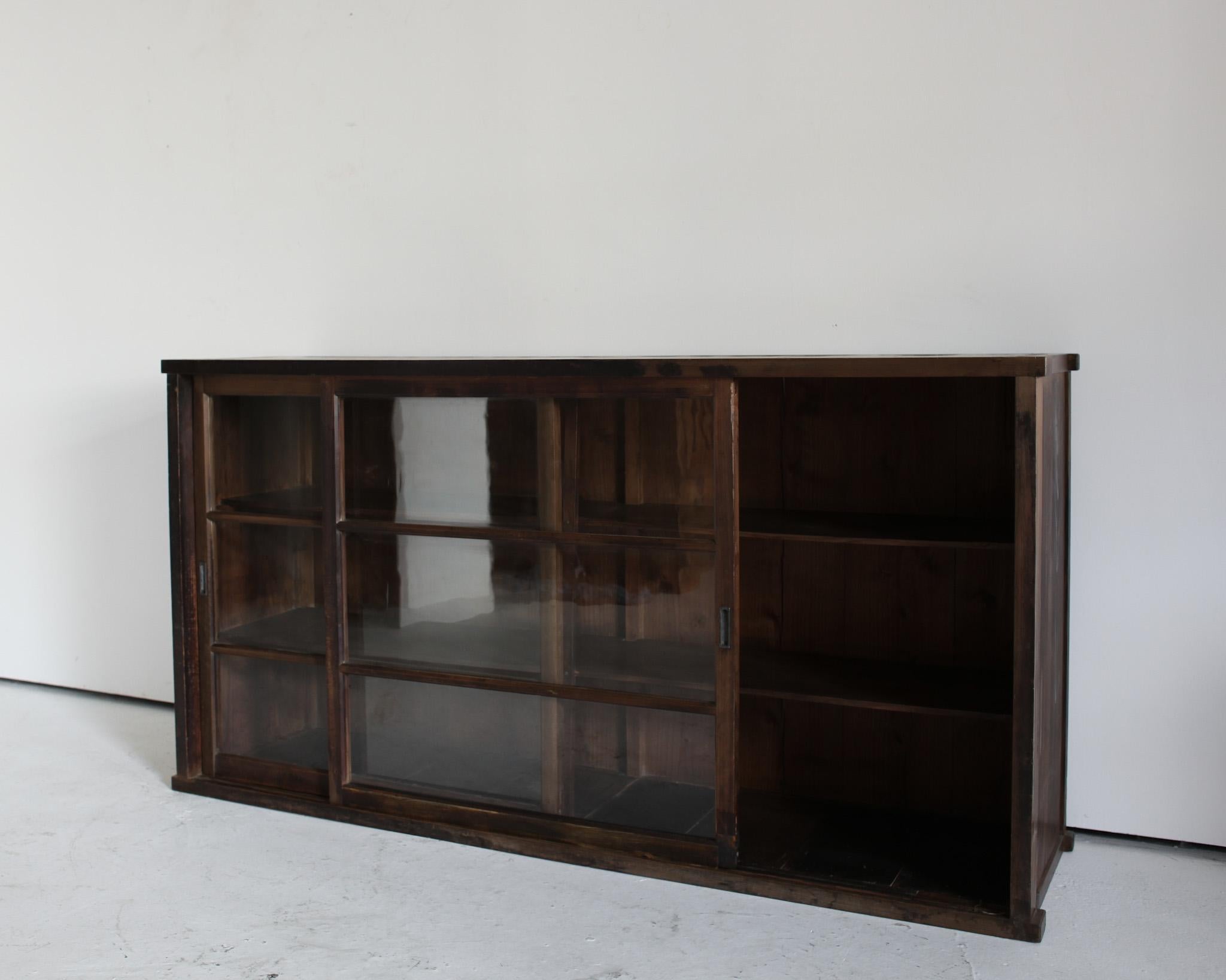 Early 20Th C. Wabi Sabi Glass & Cedar Japanese Tansu Sideboard 2