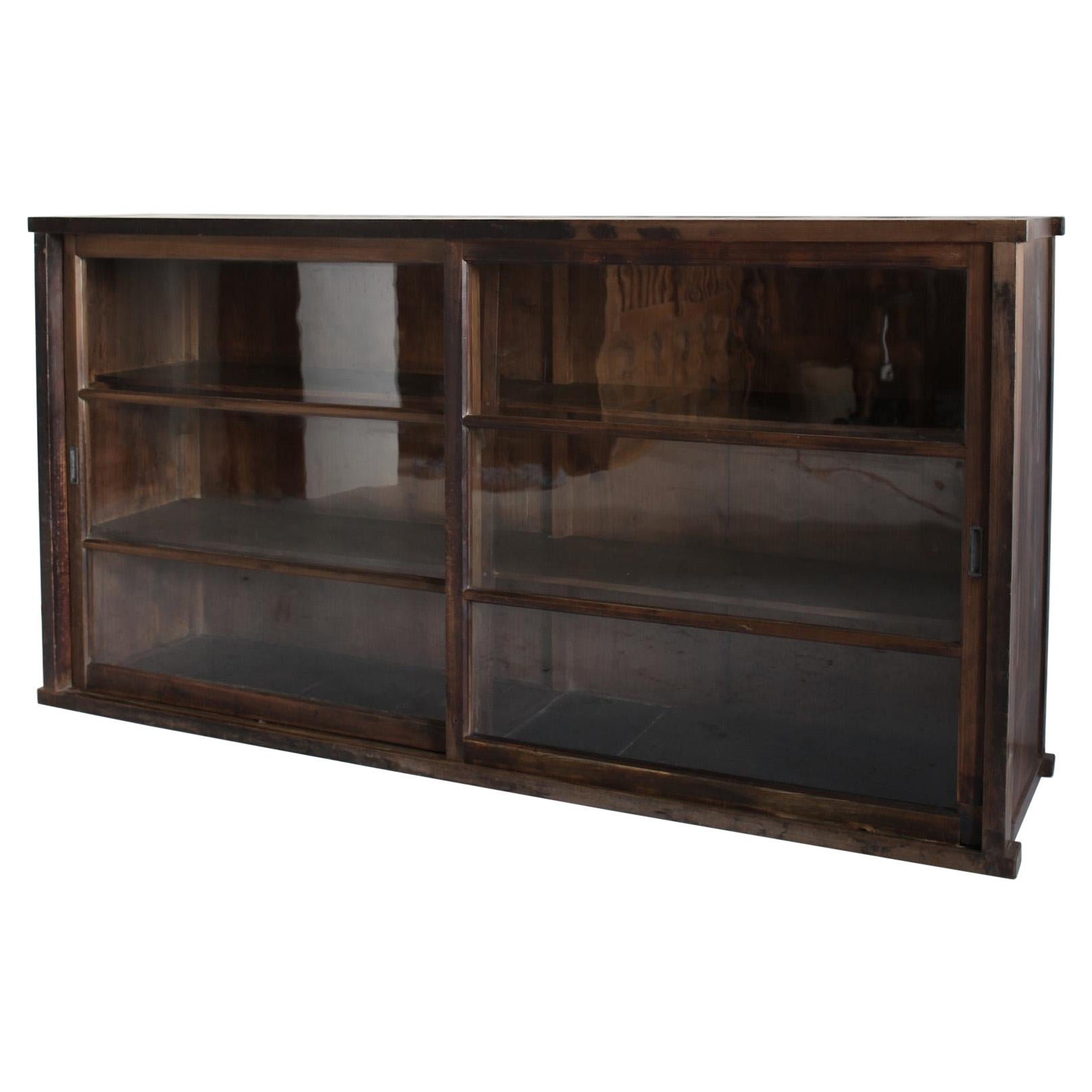 Early 20Th C. Wabi Sabi Glass & Cedar Japanese Tansu Sideboard
