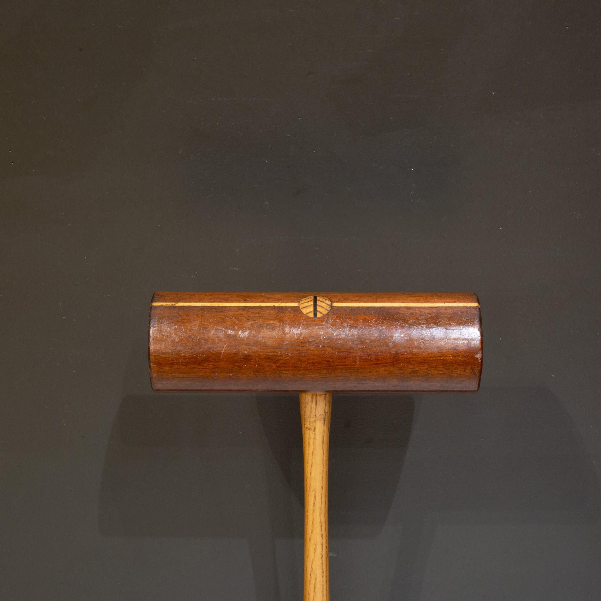 Industrial Early 20th c. Walnut and Maple Inlay Croquet Mallet For Sale