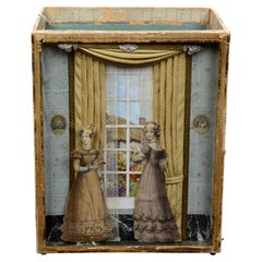 Early 20th c Waste Basket French Themed 3D Diorama JFK Related Palm Beach Estate