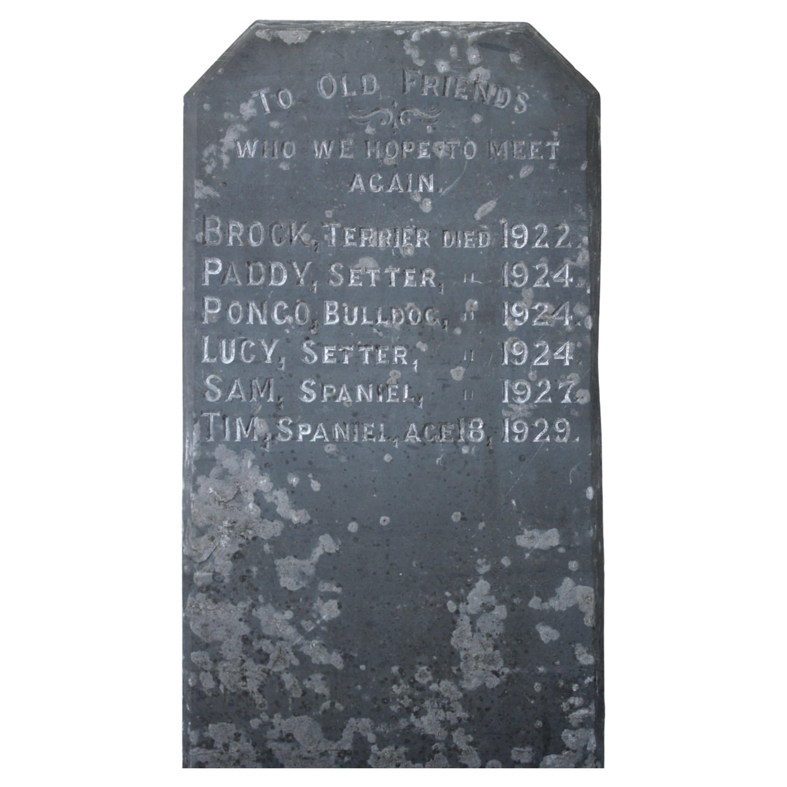 Early 20th C Welsh Slate Dog Grave Marker Tomb Stone Memento Mori 