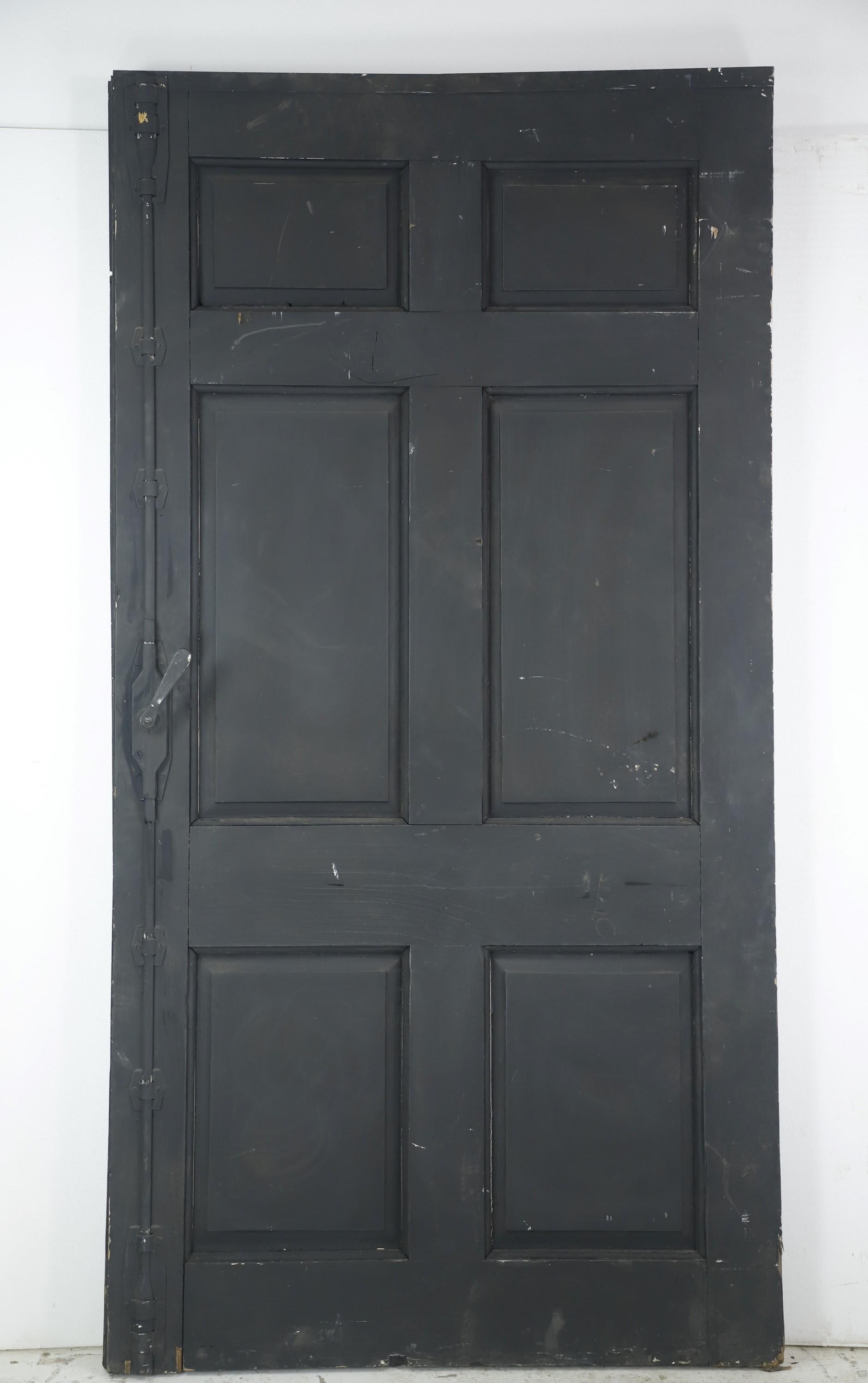 Early 20th Century Wide 6 Pane Dark Wood Door For Sale 6