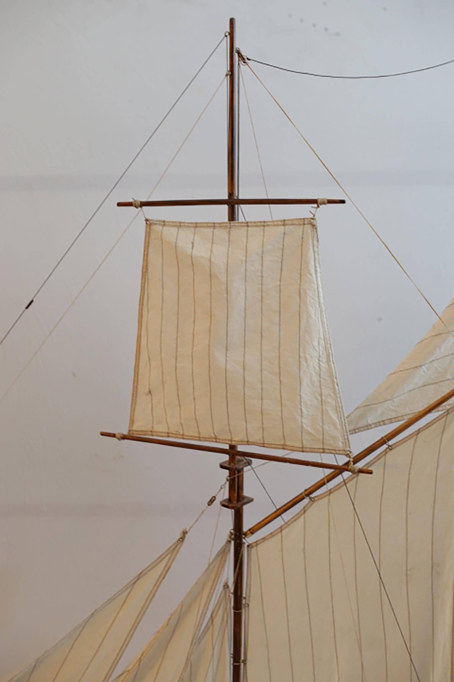 Early 20th Century Wood and Brass Monumental Ship Model, circa 1940s 8