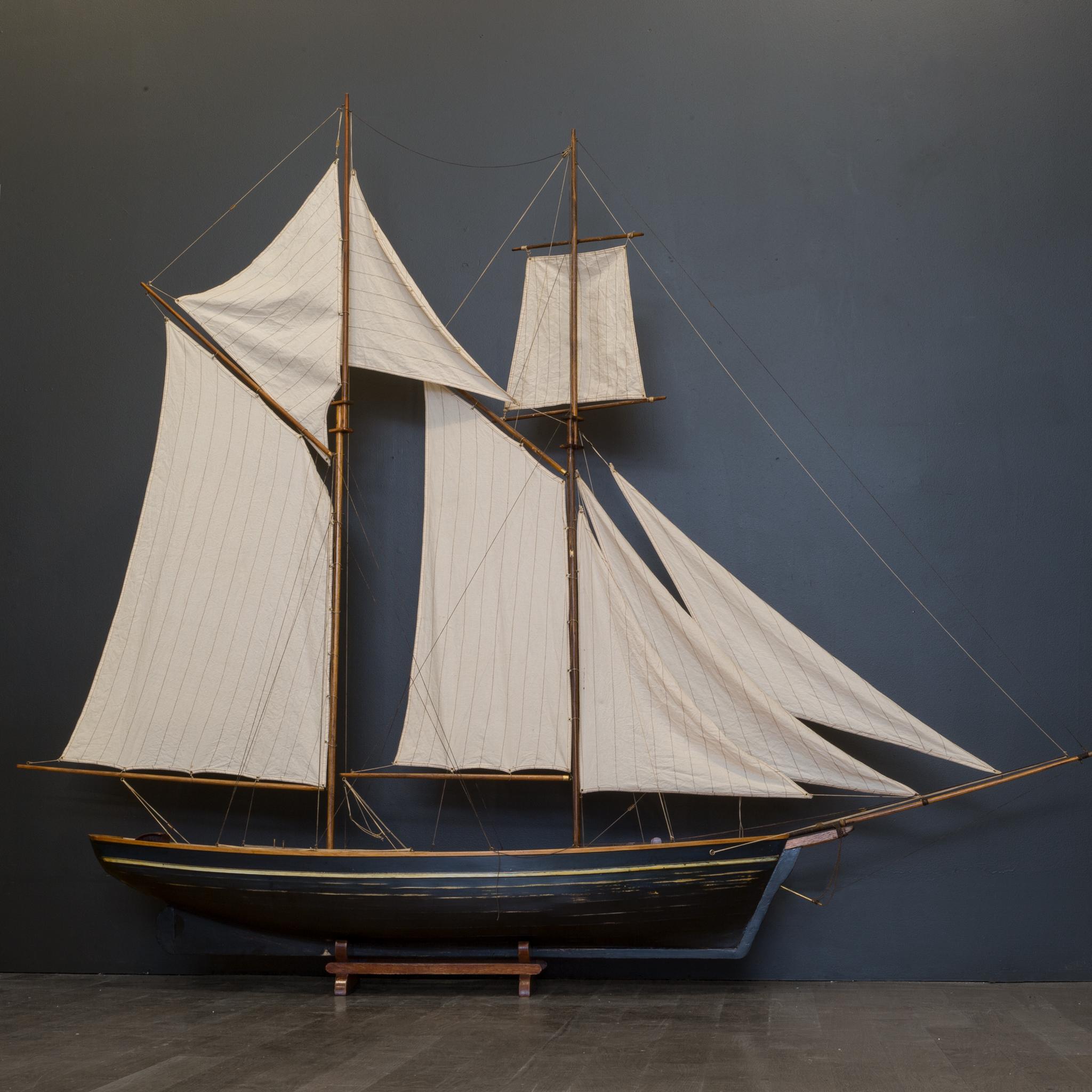 Rustic Early 20th Century Wood and Brass Monumental Ship Model, circa 1940s