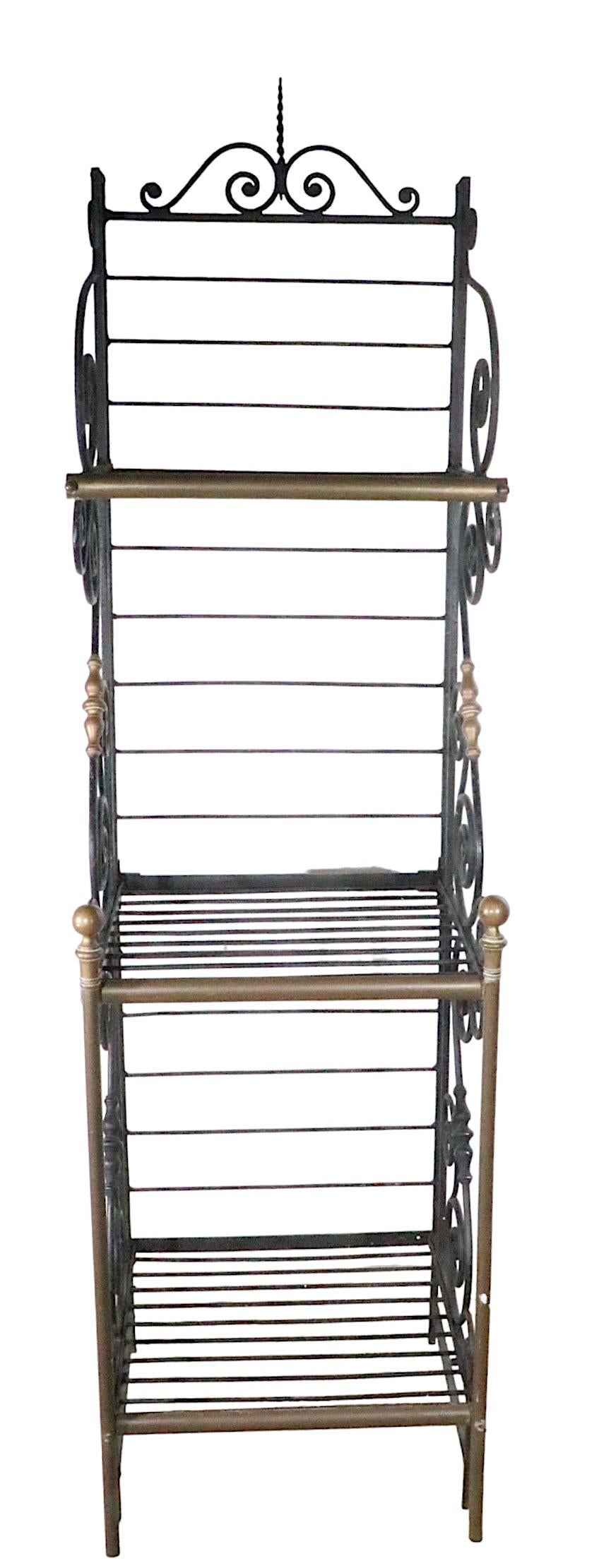 Early 20th Century Wrought Iron and Brass  French Bakers Rack Wrought For Sale 6