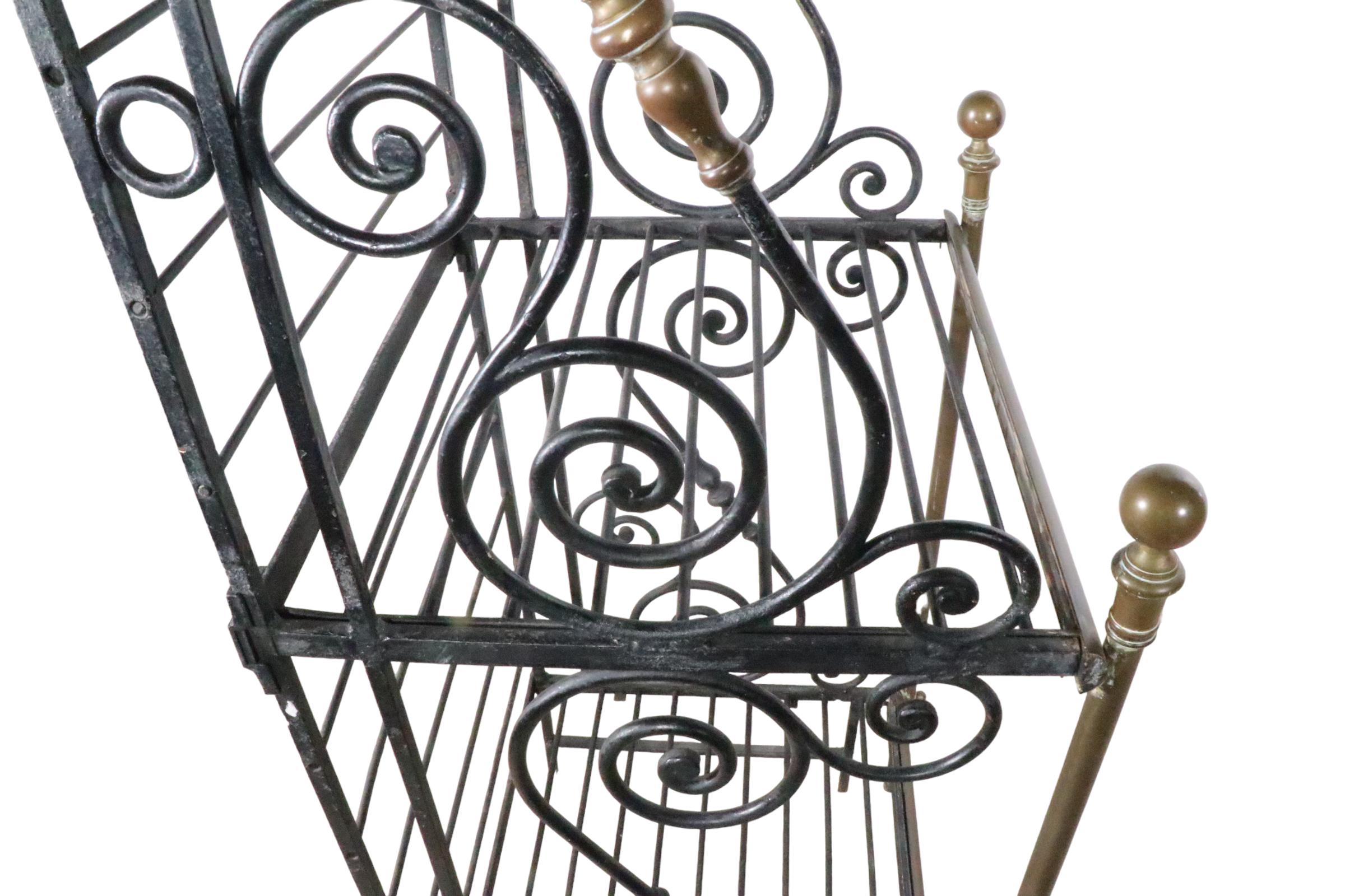 Early 20th Century Wrought Iron and Brass  French Bakers Rack Wrought For Sale 8