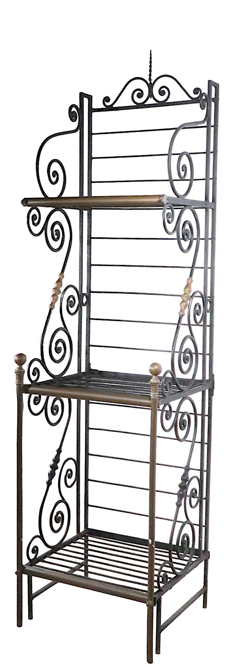 Early 20th Century Wrought Iron and Brass  French Bakers Rack Wrought For Sale 1