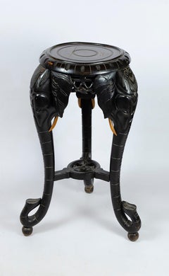 Early 20th Carved Ebonised Elephant heads/trunks Console Table