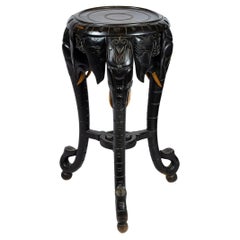 Retro Early 20th Carved Ebonised Elephant heads/trunks Console Table