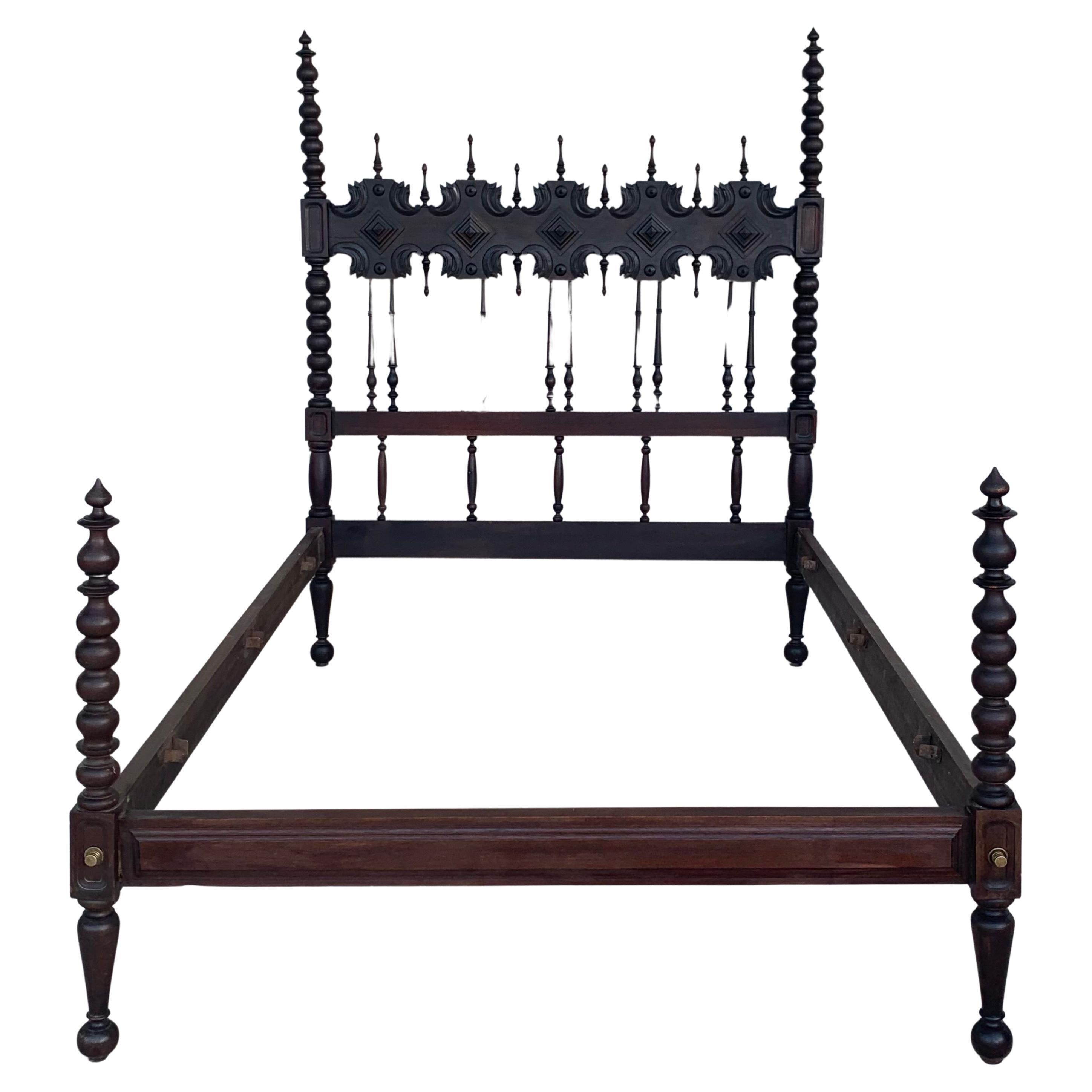 19th century Baroque bed, original Lisbon bed


This Queen size 4-poster bed is hand carved with elaborate details, spiral turned post, 3D open spiral twist spindles, and Moorish details represented by the repetition of arches. It is carved and
