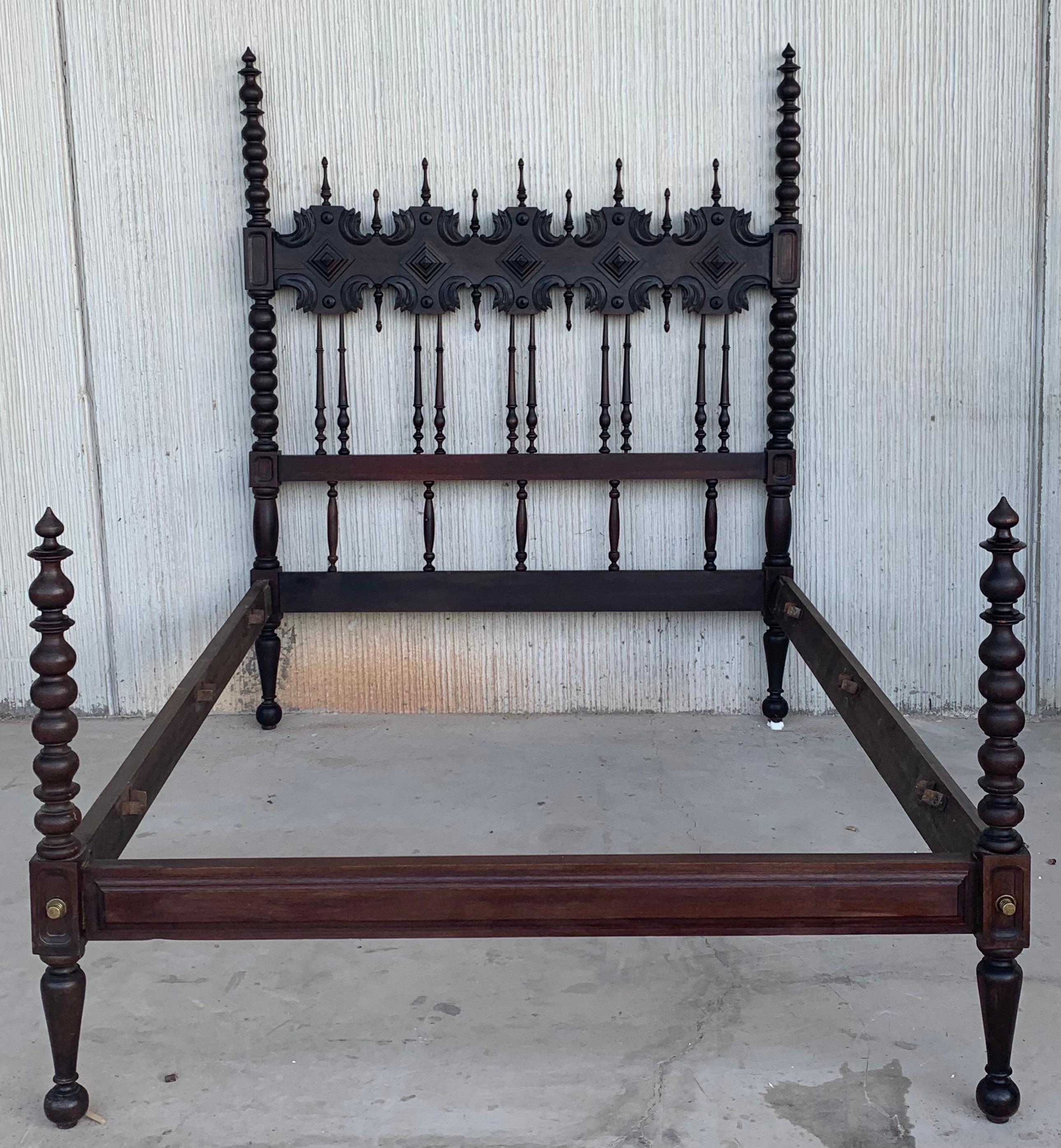 Baroque Early 20th Carved Medallions Queen Bed, Original Four Poster Lisbon Bed