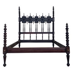 Early 20th Carved Medallions Queen Bed, Original Four Poster Lisbon Bed