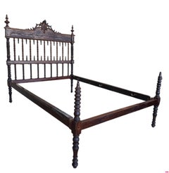 Early 20th Carved Medallions Queen Size Bed, Original Four Poster Lisbon Bed