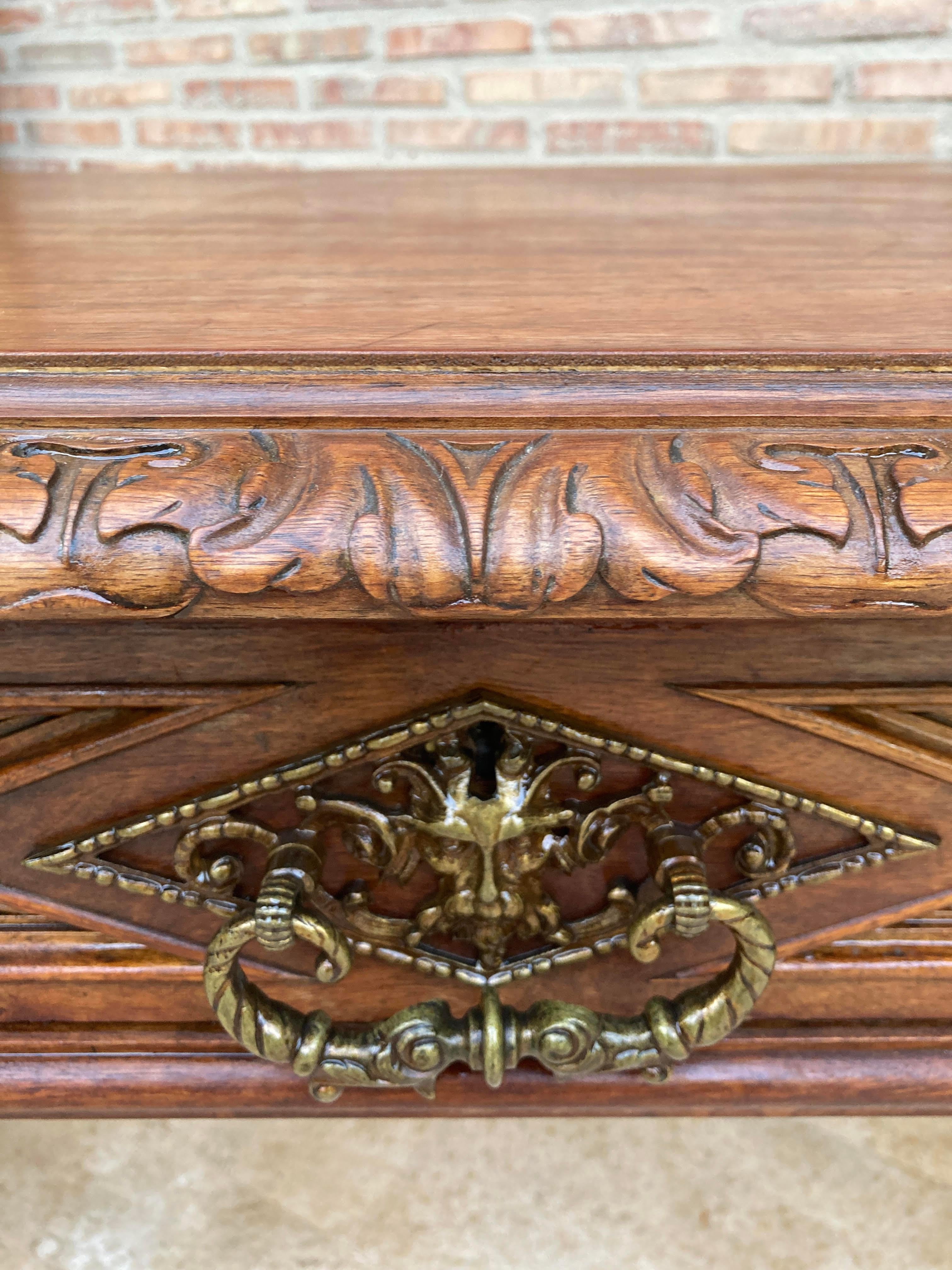 Early 20th Carved Walnut Desk or Dining Table with Three Drawers  For Sale 3