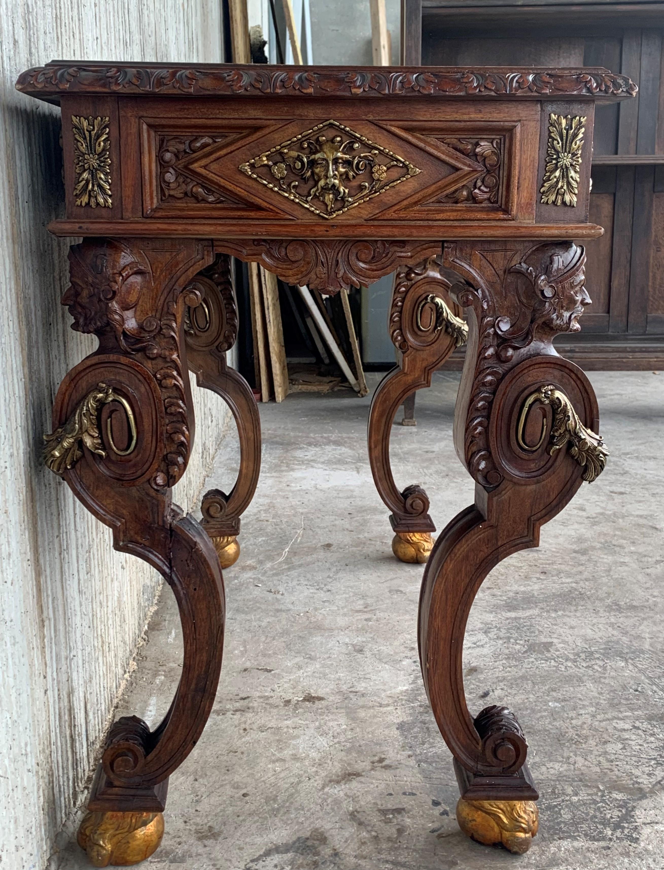 Early 20th Carved Walnut Side Table with One Drawer and Bronze Mounts For Sale 4