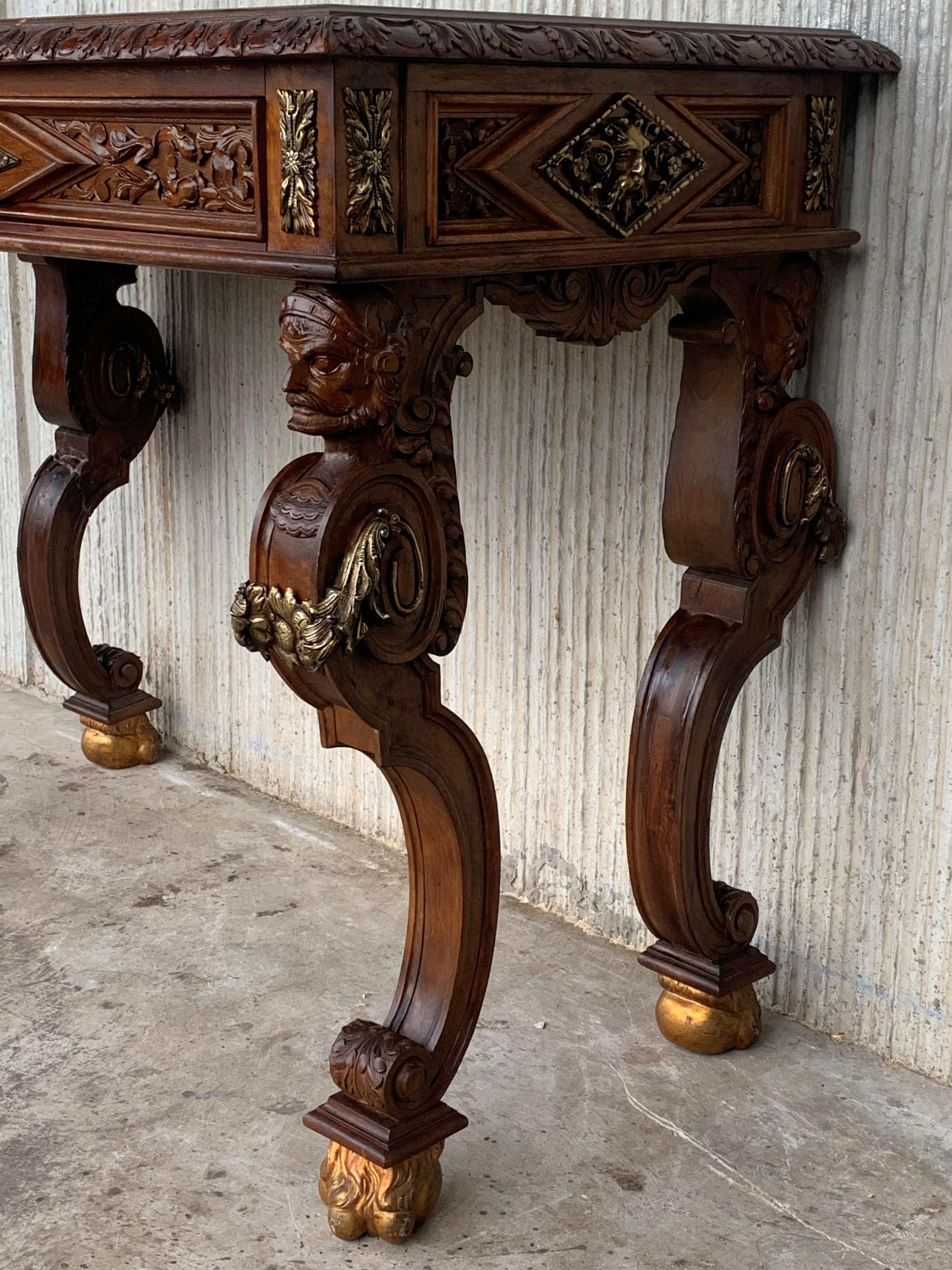Early 20th Carved Walnut Side Table with One Drawer and Bronze Mounts For Sale 5